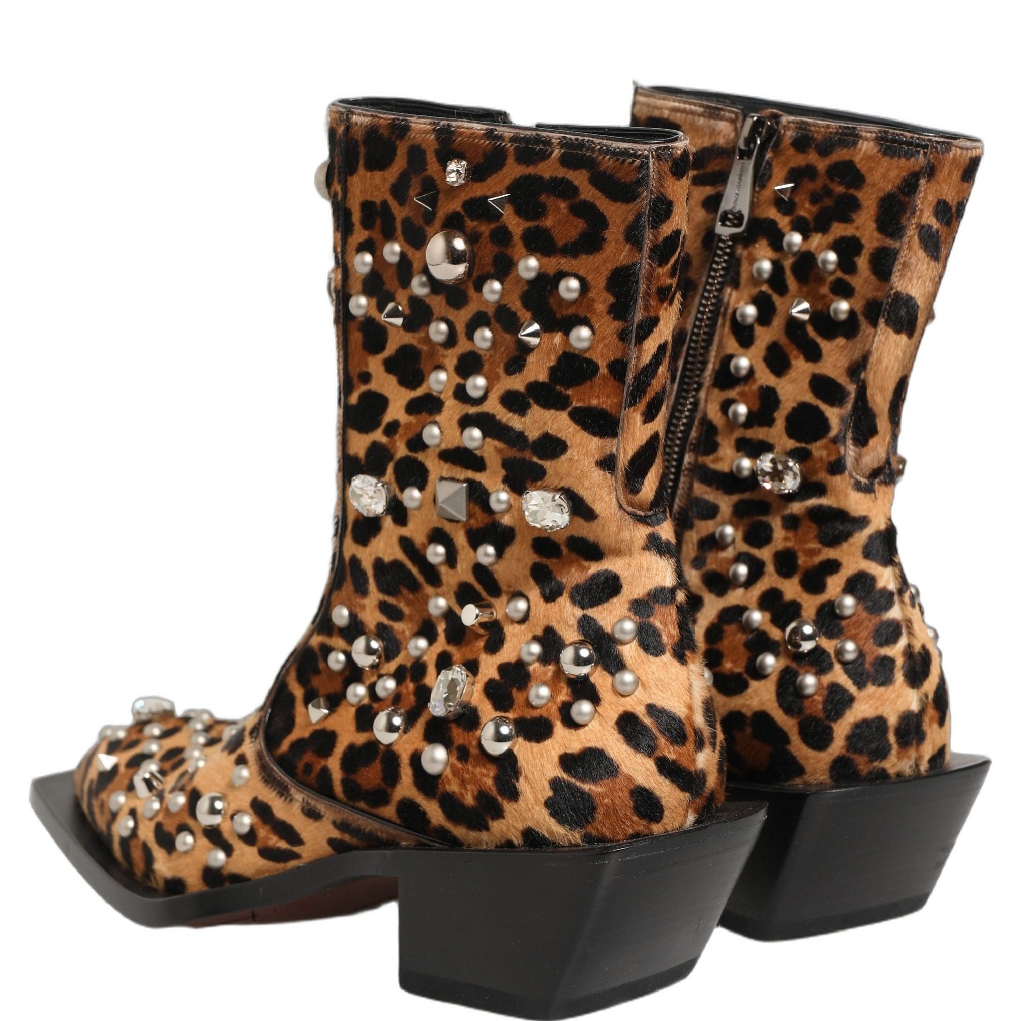 Dolce & Gabbana Brown Leopard Embellished Mid Calf Men Boots Shoes