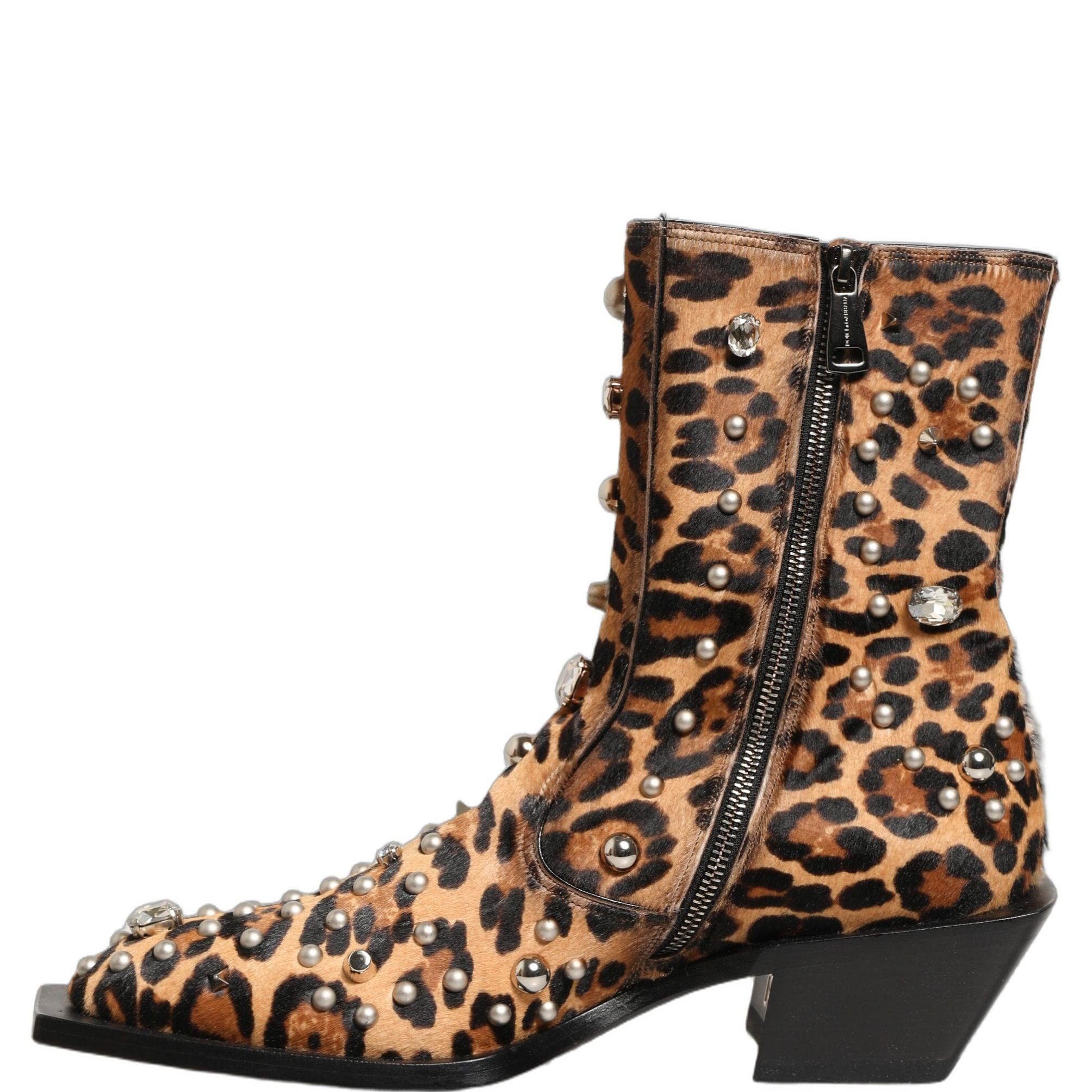 Dolce & Gabbana Brown Leopard Embellished Mid Calf Men Boots Shoes