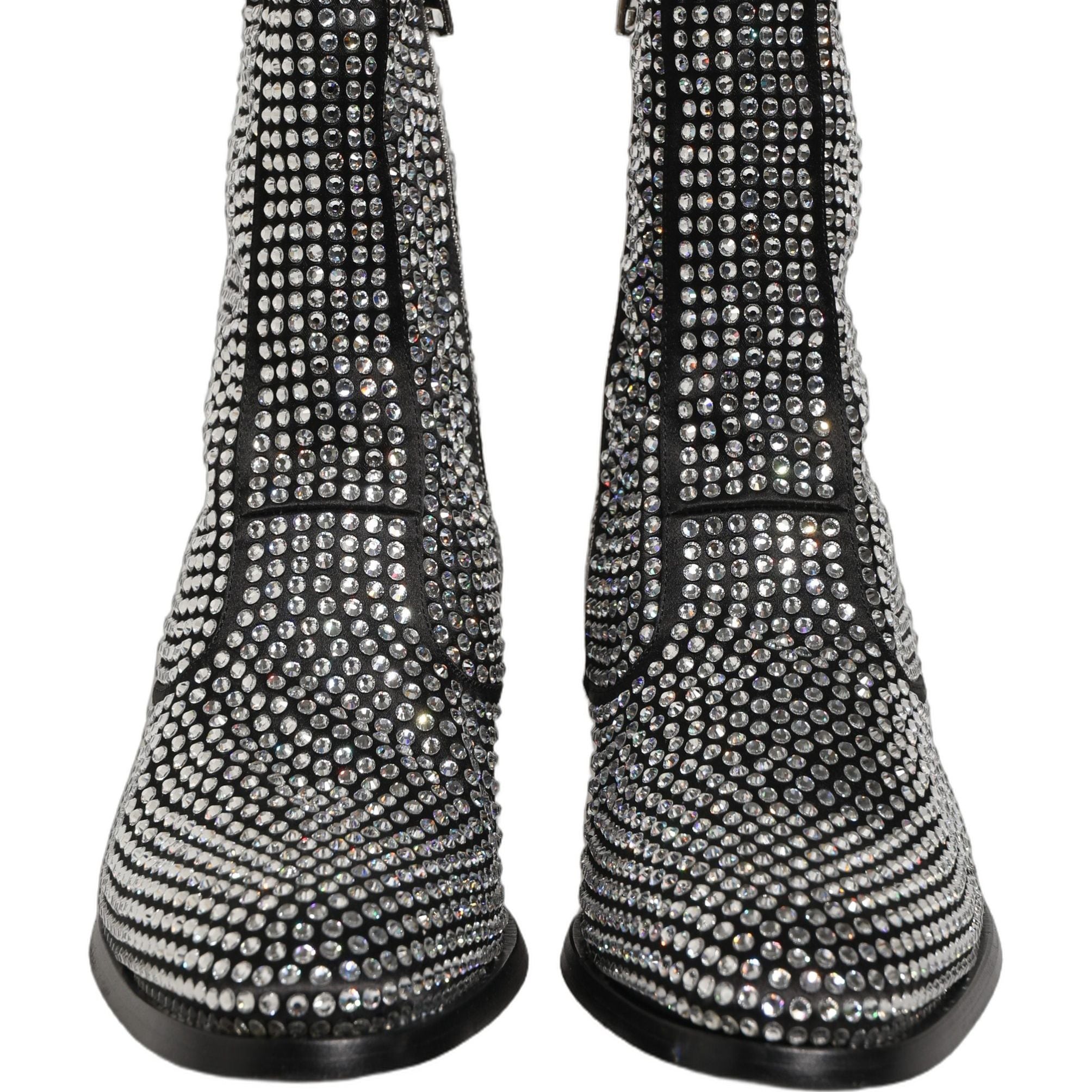Dolce & Gabbana Black Crystal Embellished Ankle Boots Shoes