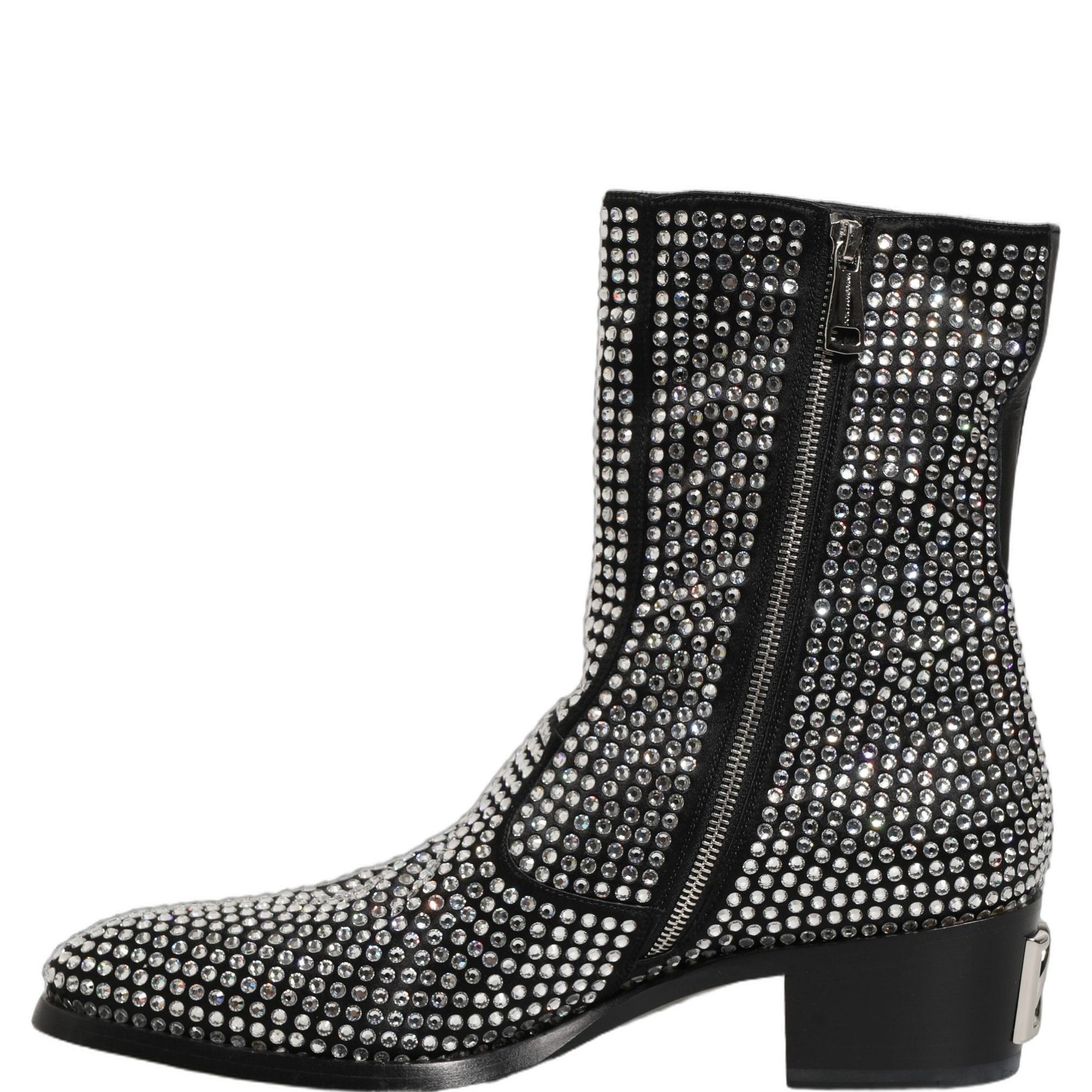 Dolce & Gabbana Black Crystal Embellished Ankle Boots Shoes