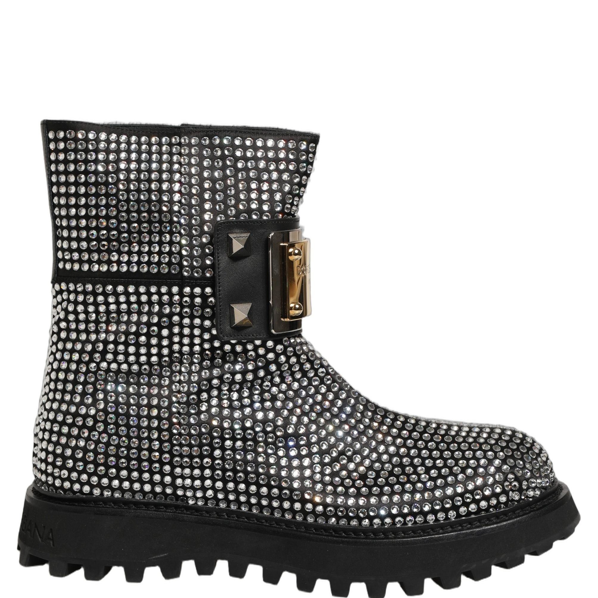 Dolce & Gabbana Black Crystal Embellished Short Boots Shoes