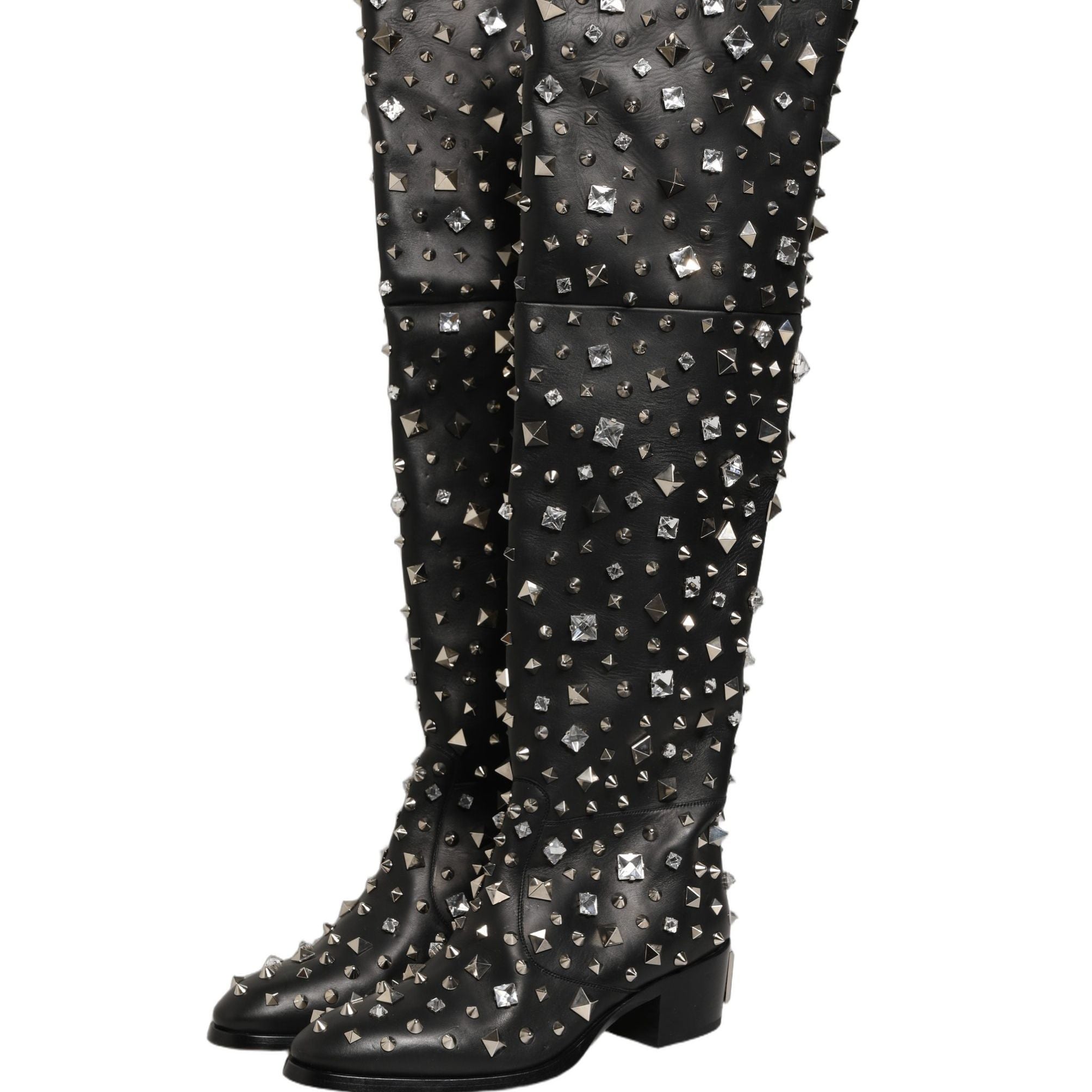 Dolce & Gabbana Black Crystal Embellished High Boots Shoes