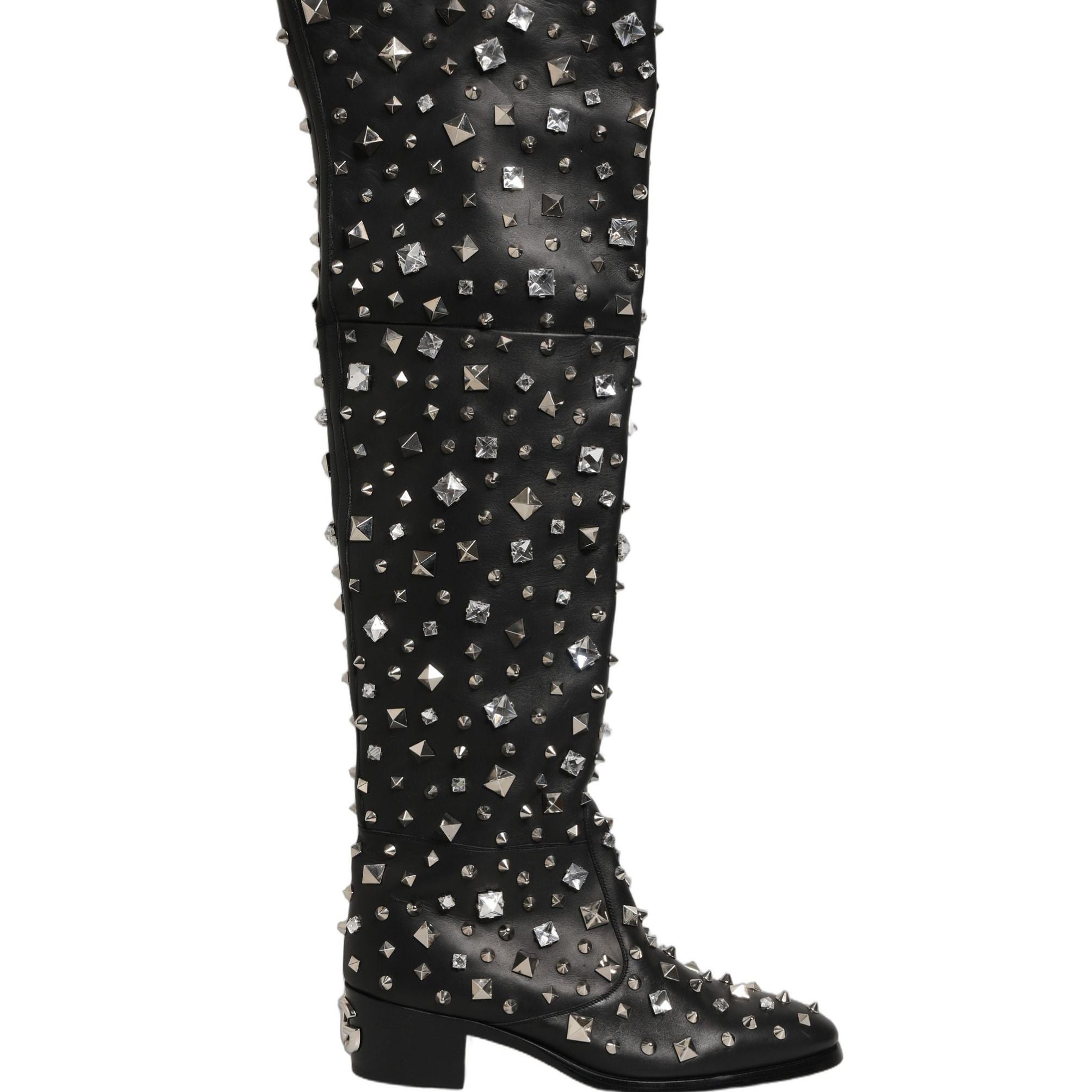 Dolce & Gabbana Black Crystal Embellished High Boots Shoes