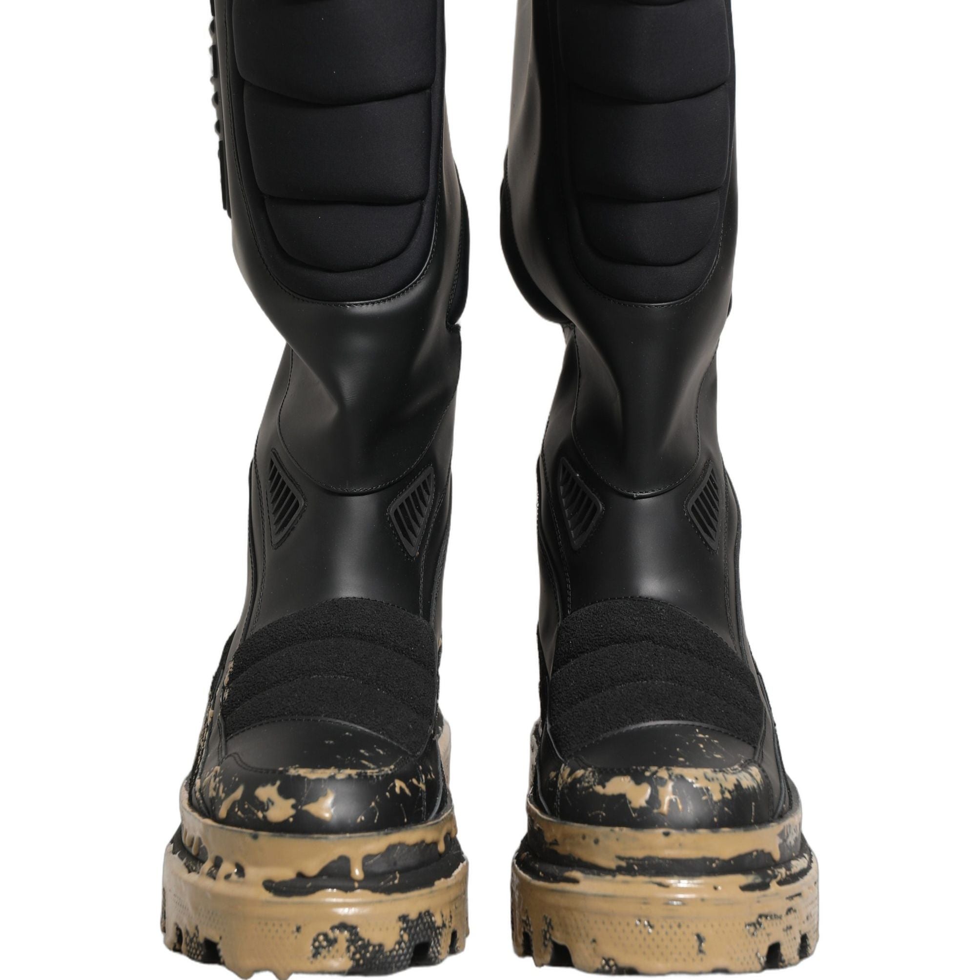 Dolce & Gabbana Black Leather Biker Mid Calf Men Boots Shoes