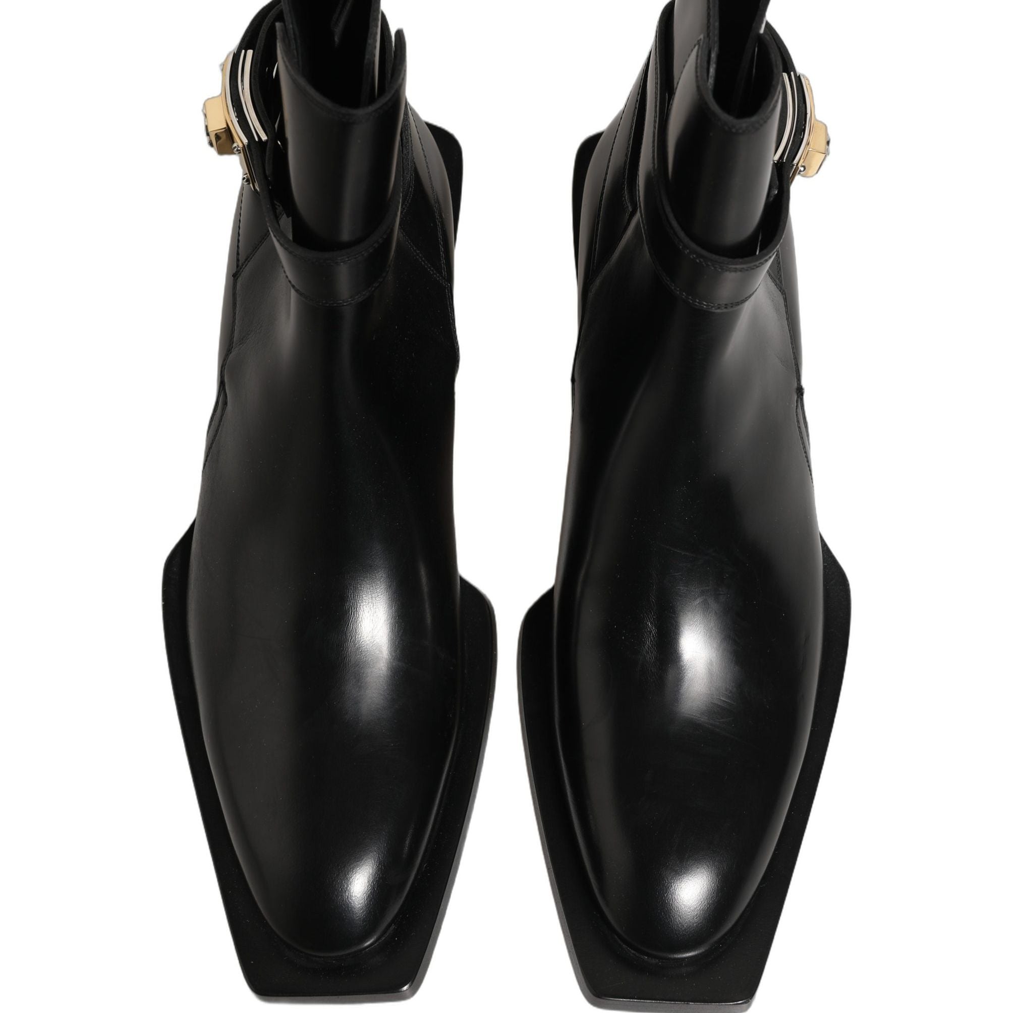 Dolce & Gabbana Black Leather DG Plaque Ankle Boots Shoes