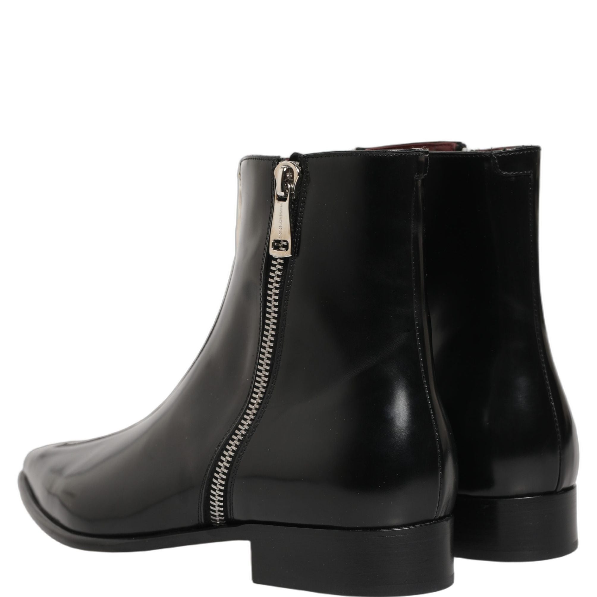 Dolce & Gabbana Black Leather Zipper Mid Calf Men Boots Shoes