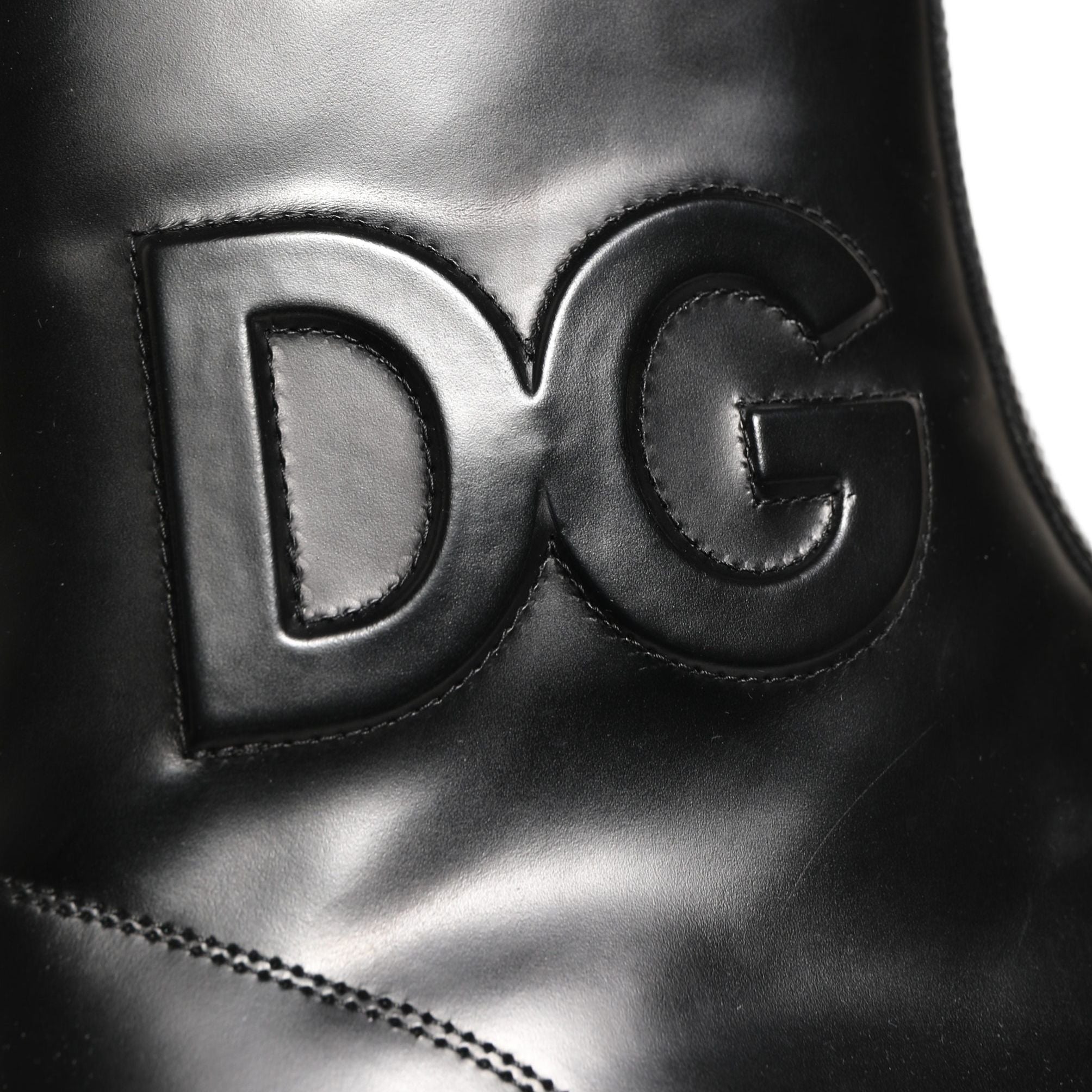 Dolce & Gabbana Black Leather Embossed Logo Ankle Boots Shoes