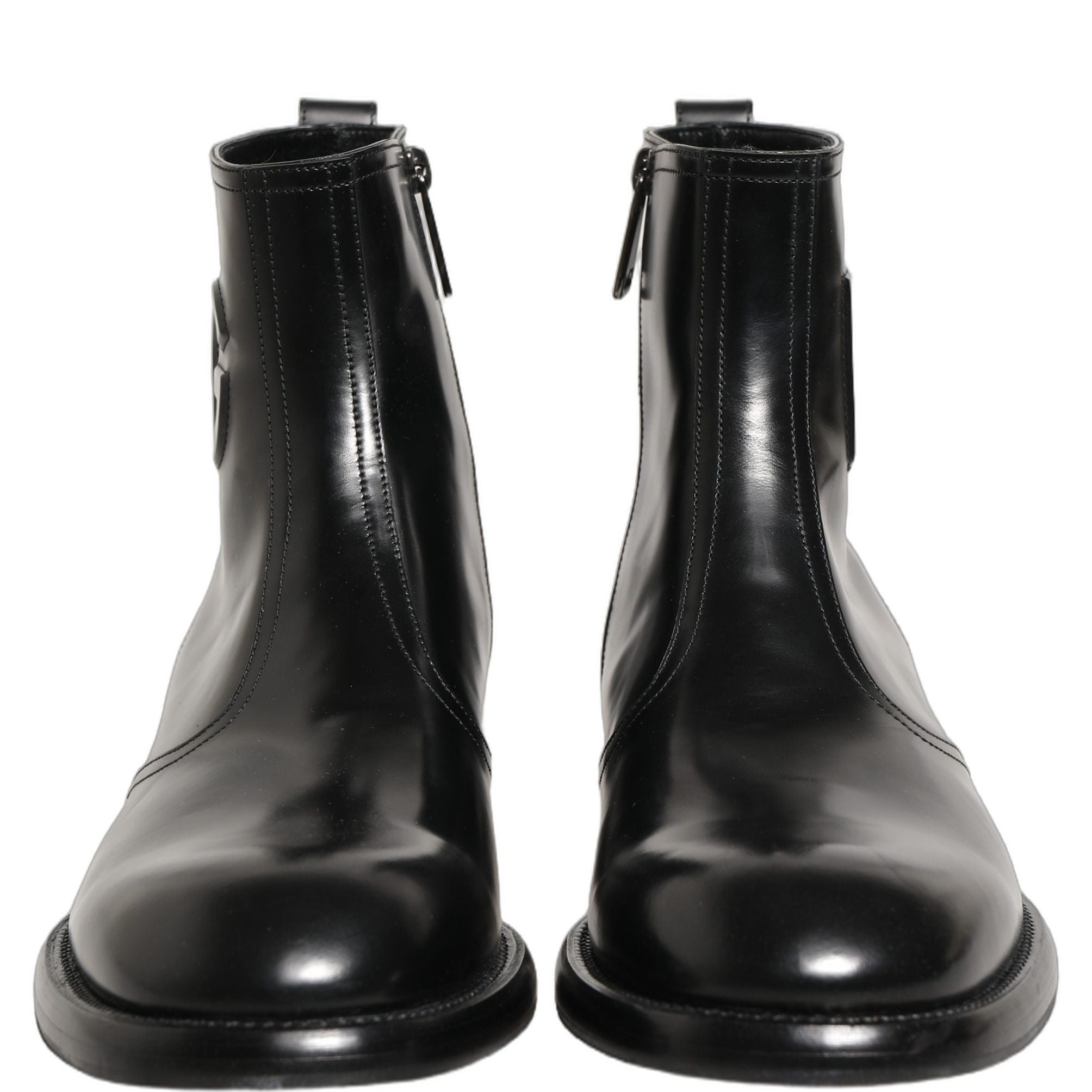Dolce & Gabbana Black Leather Embossed Logo Ankle Boots Shoes