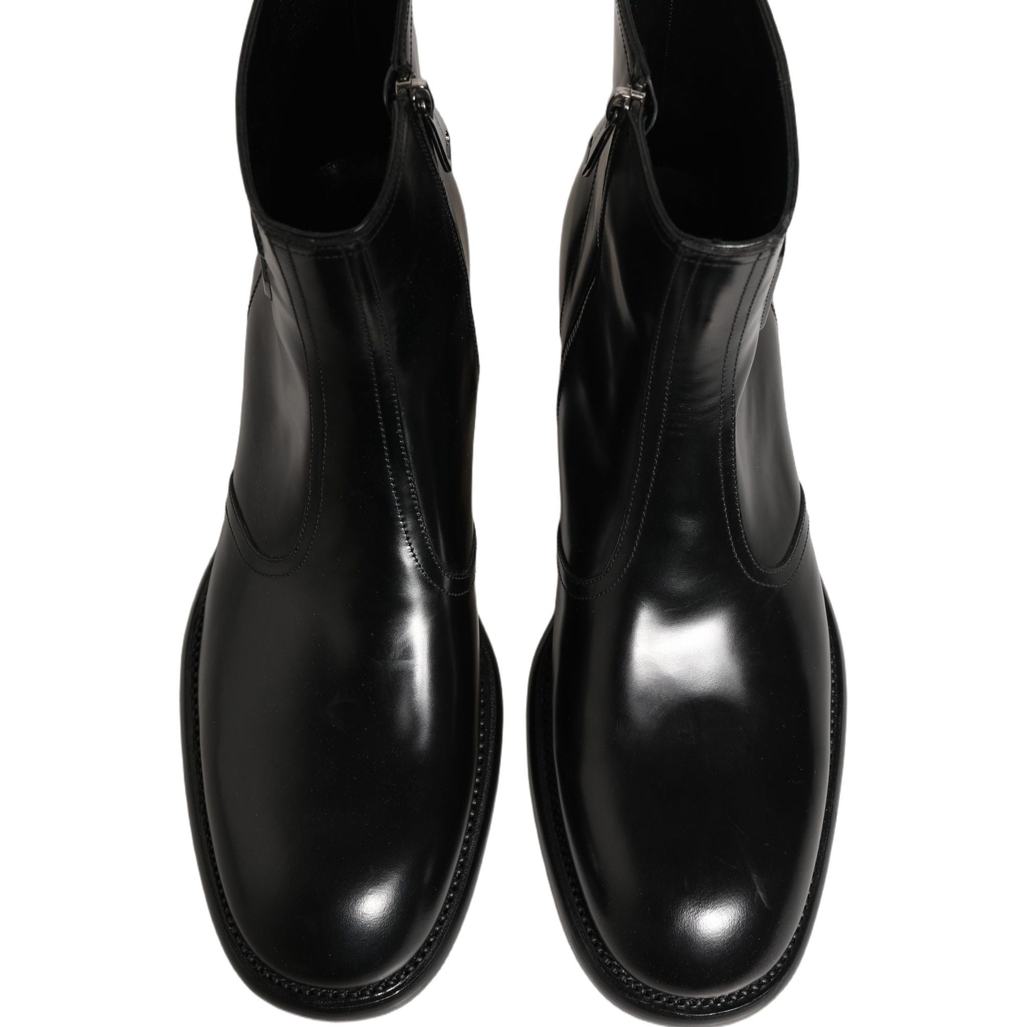 Dolce & Gabbana Black Leather Embossed Logo Ankle Boots Shoes