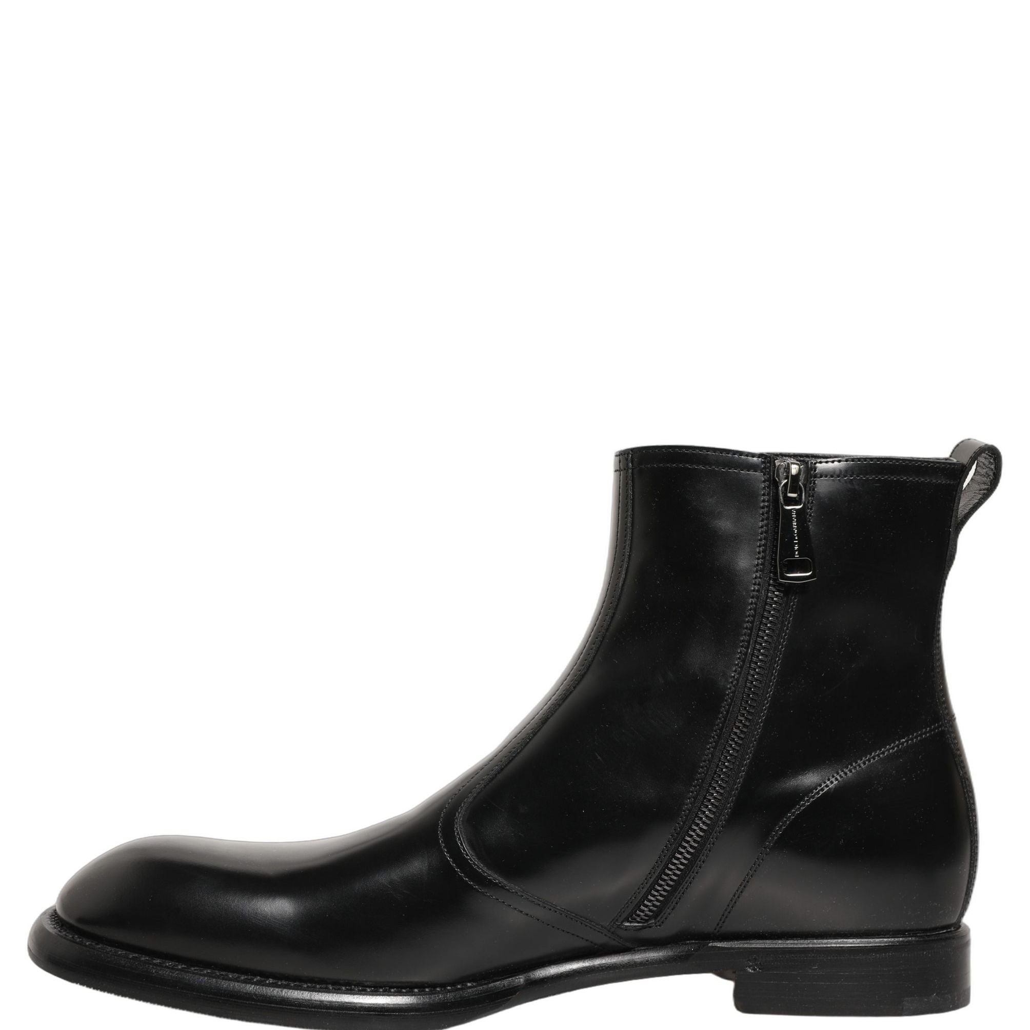 Dolce & Gabbana Black Leather Embossed Logo Ankle Boots Shoes