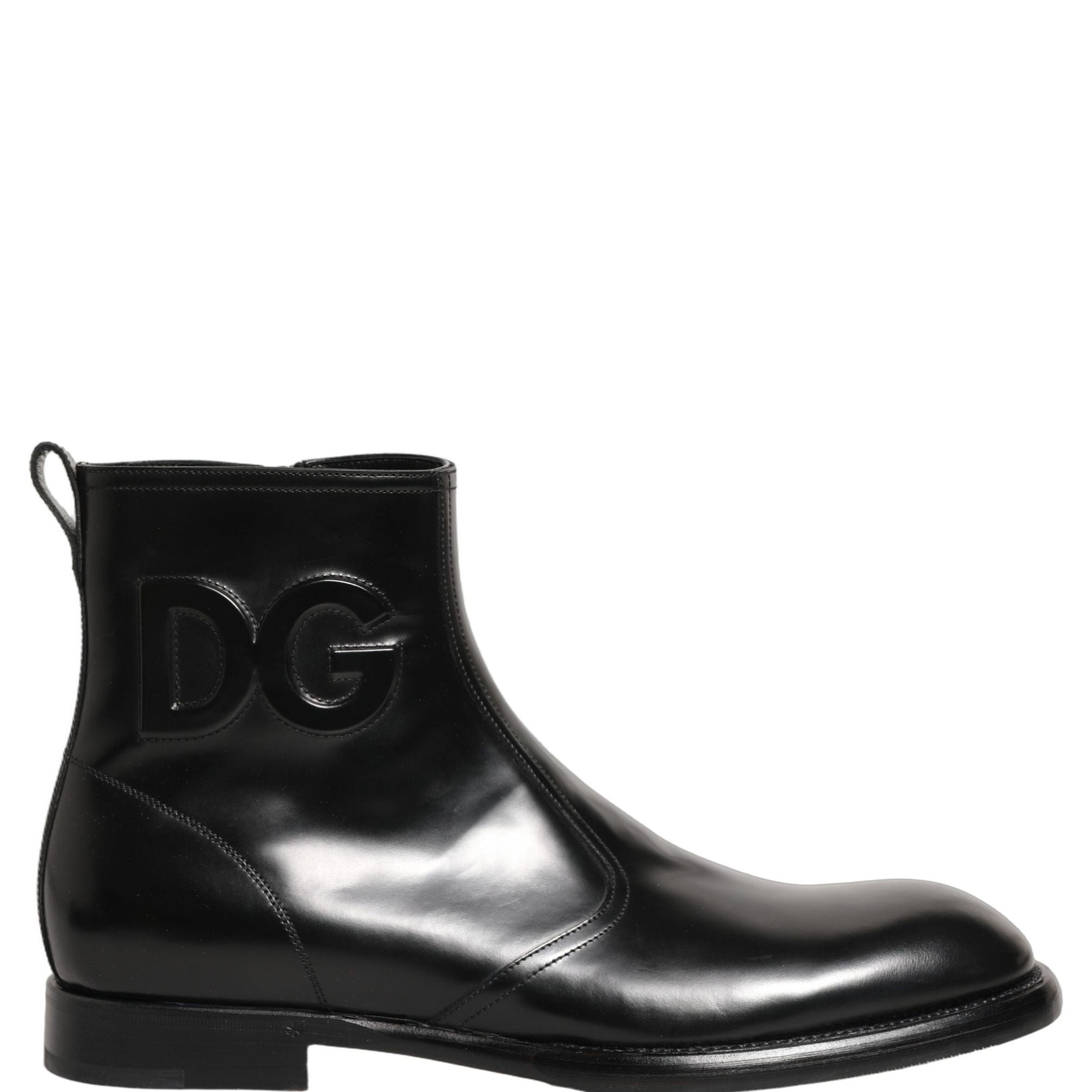 Dolce & Gabbana Black Leather Embossed Logo Ankle Boots Shoes