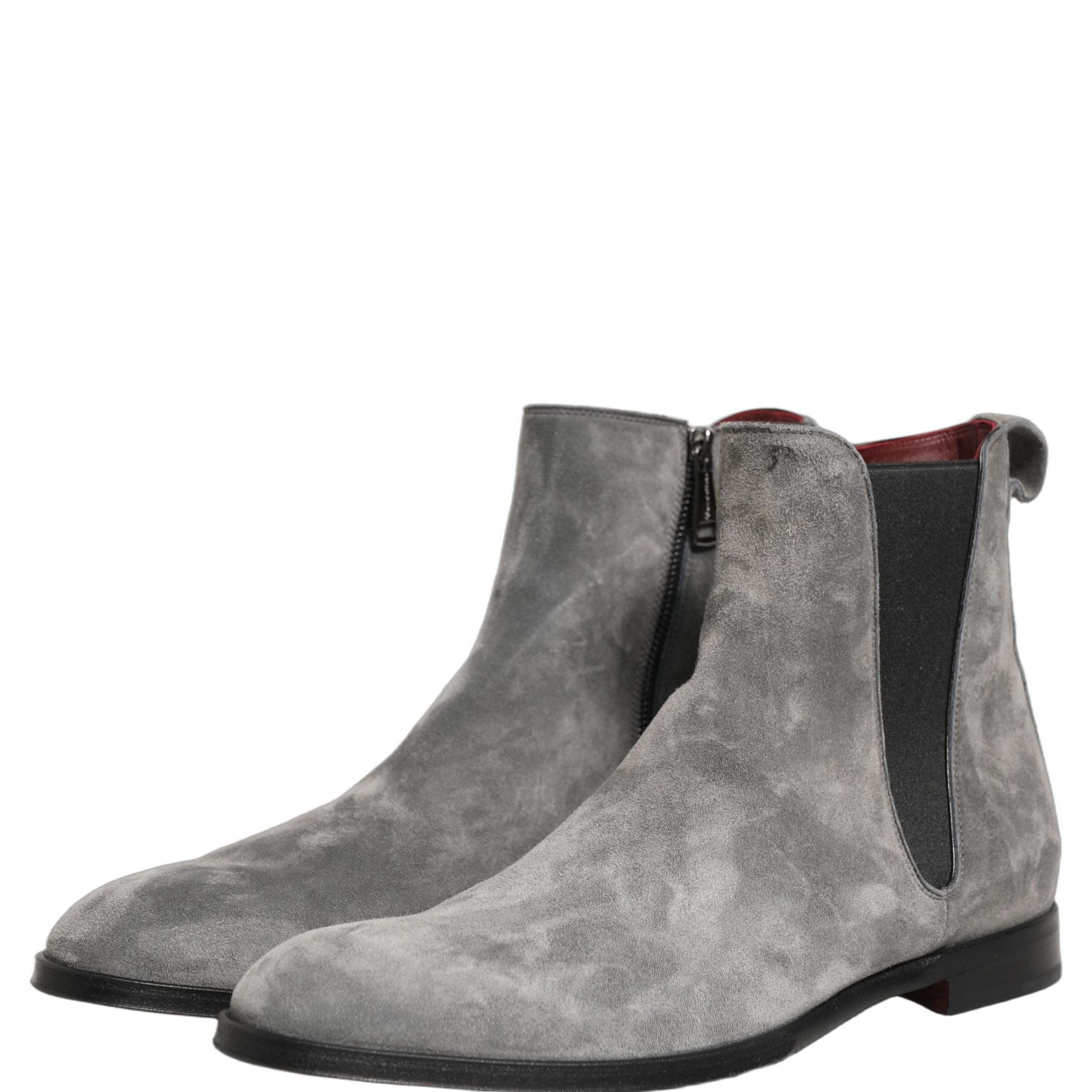 Dolce & Gabbana Gray Suede Leather Chelsea Boots Shoes