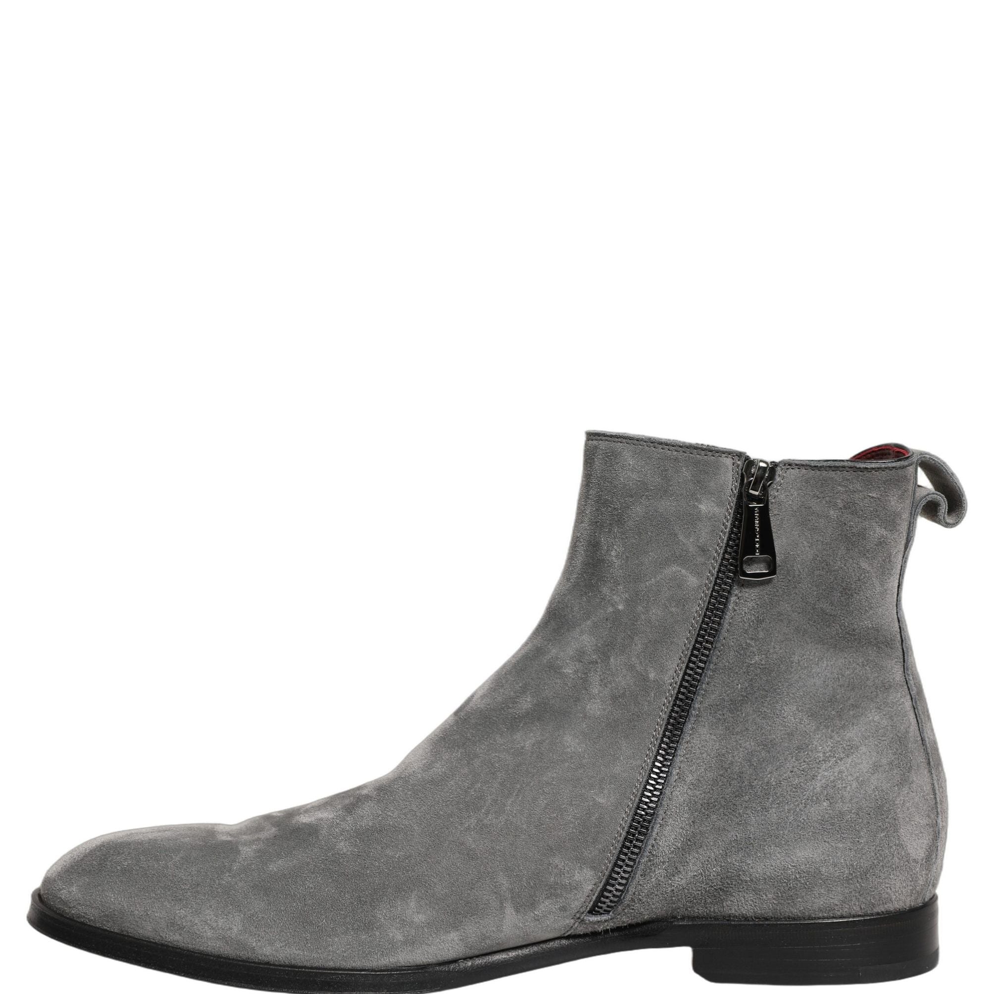 Dolce & Gabbana Gray Suede Leather Chelsea Boots Shoes
