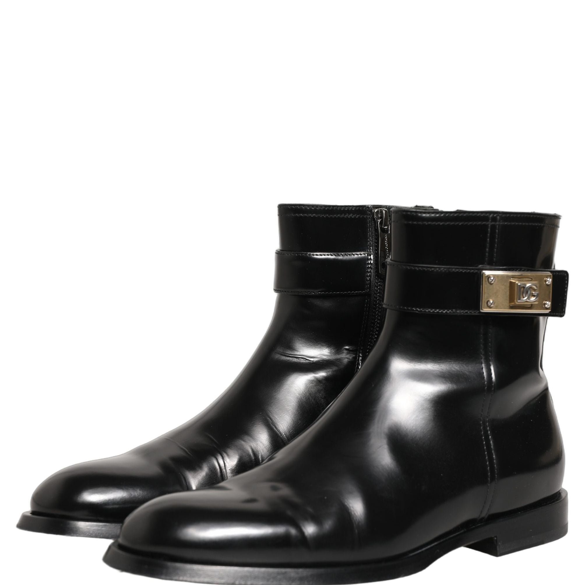 Dolce & Gabbana Black Leather Logo Buckle Mid Calf Boots Shoes