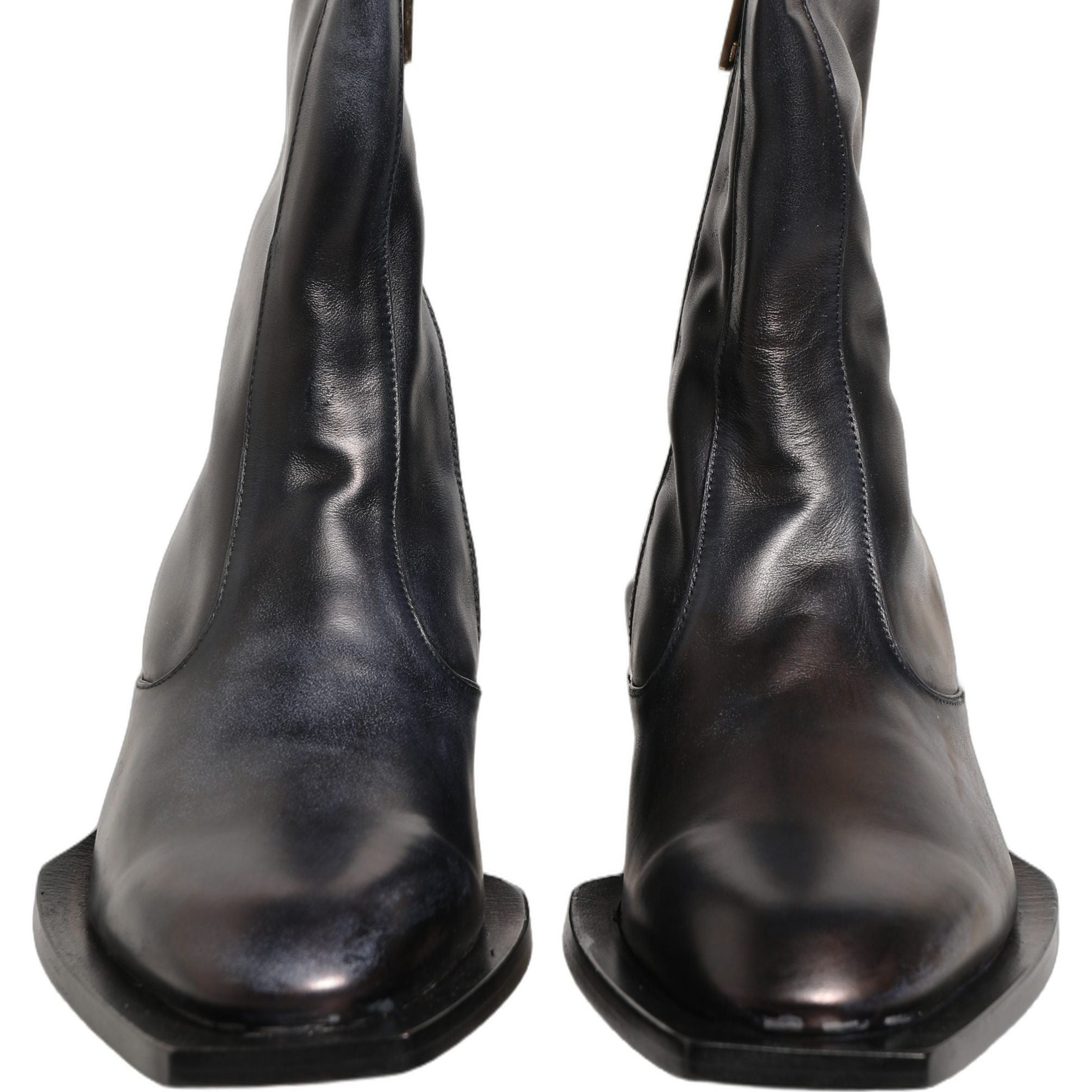 Dolce & Gabbana Black Leather Shiny Tex Mid Calf Boots Shoes