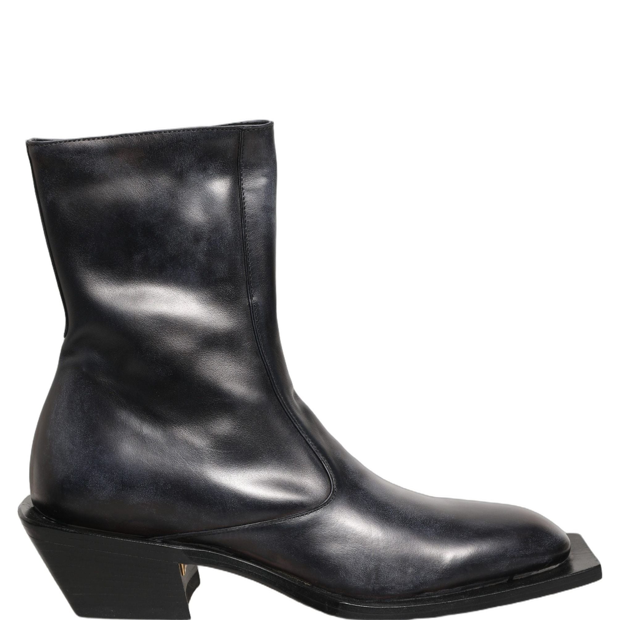 Dolce & Gabbana Black Leather Shiny Tex Mid Calf Boots Shoes