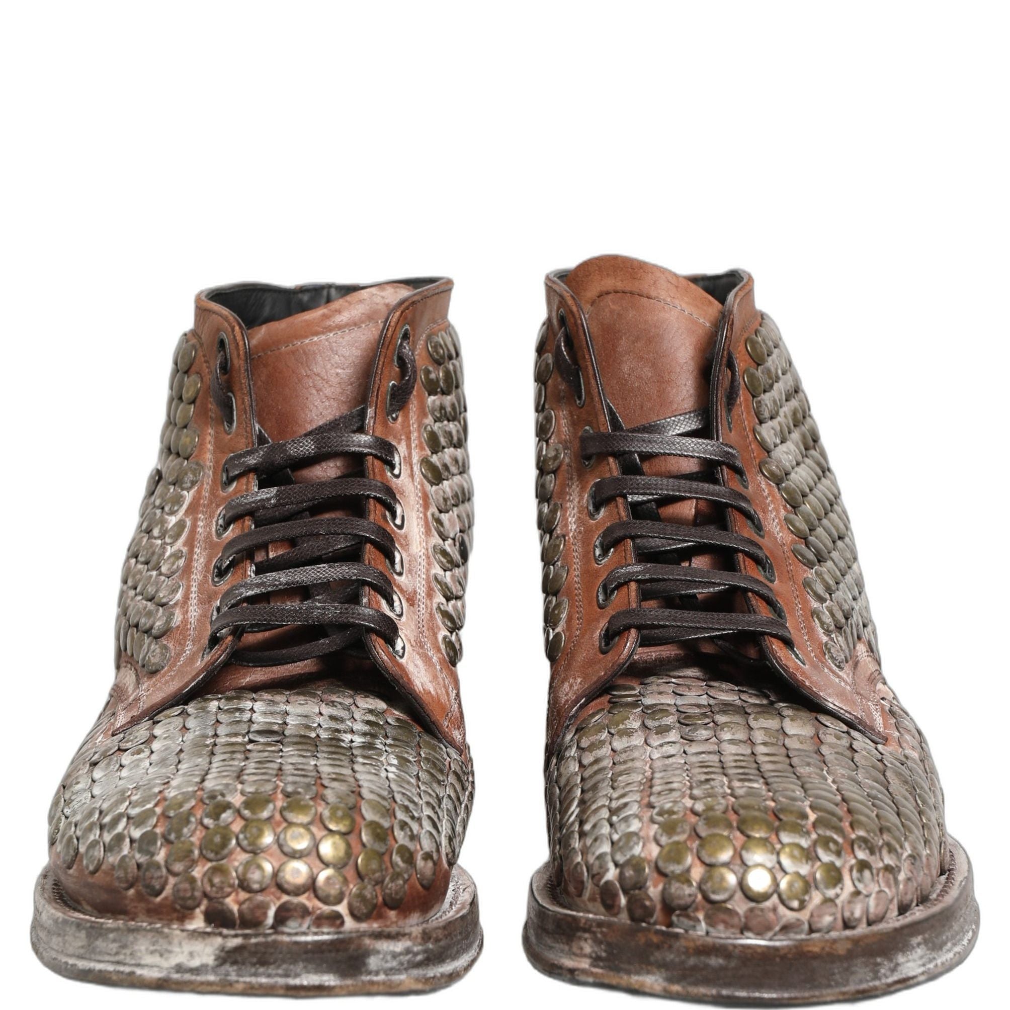 Dolce & Gabbana Brown Leather Runway Studs Ankle Boots Shoes