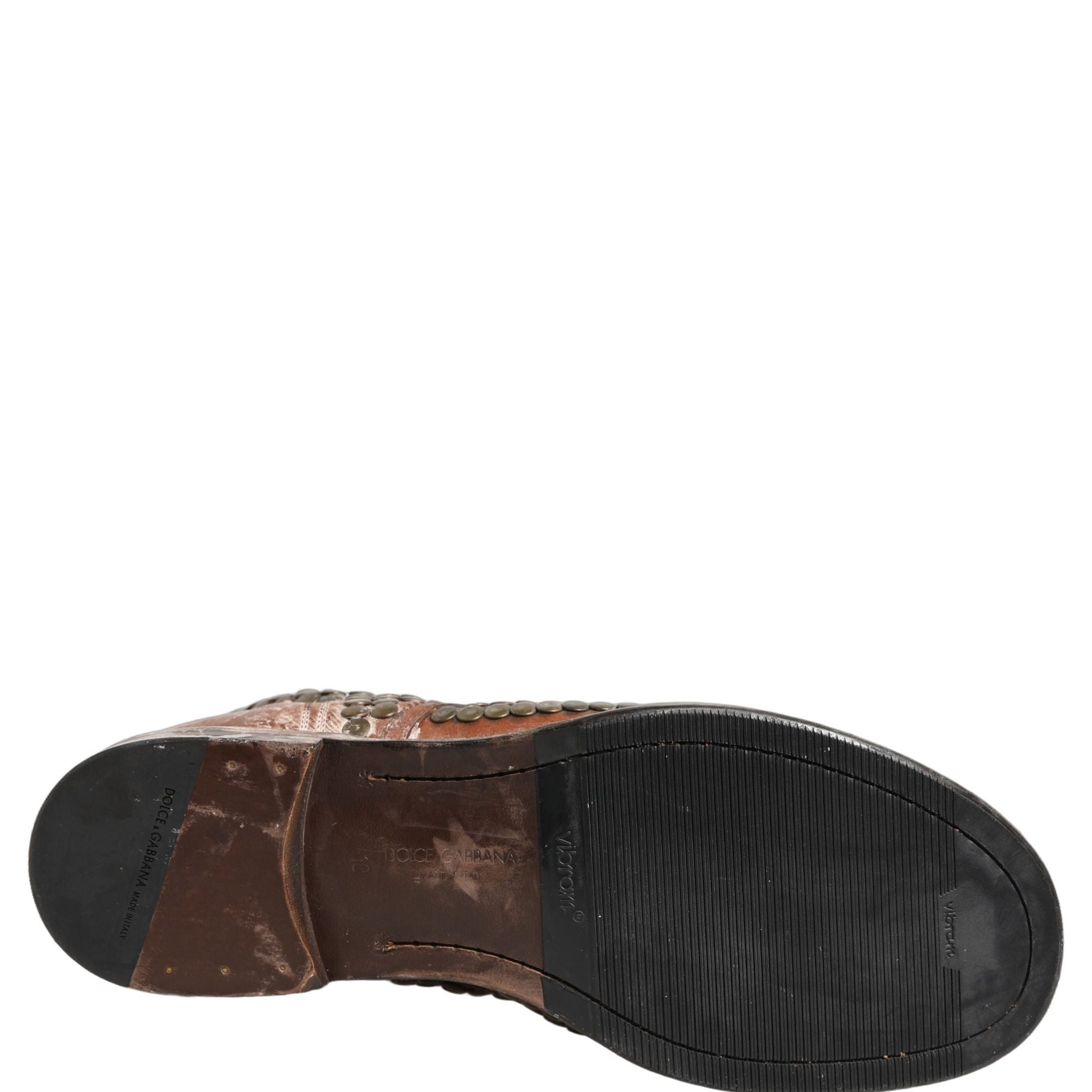 Dolce & Gabbana Brown Leather Runway Studs Ankle Boots Shoes