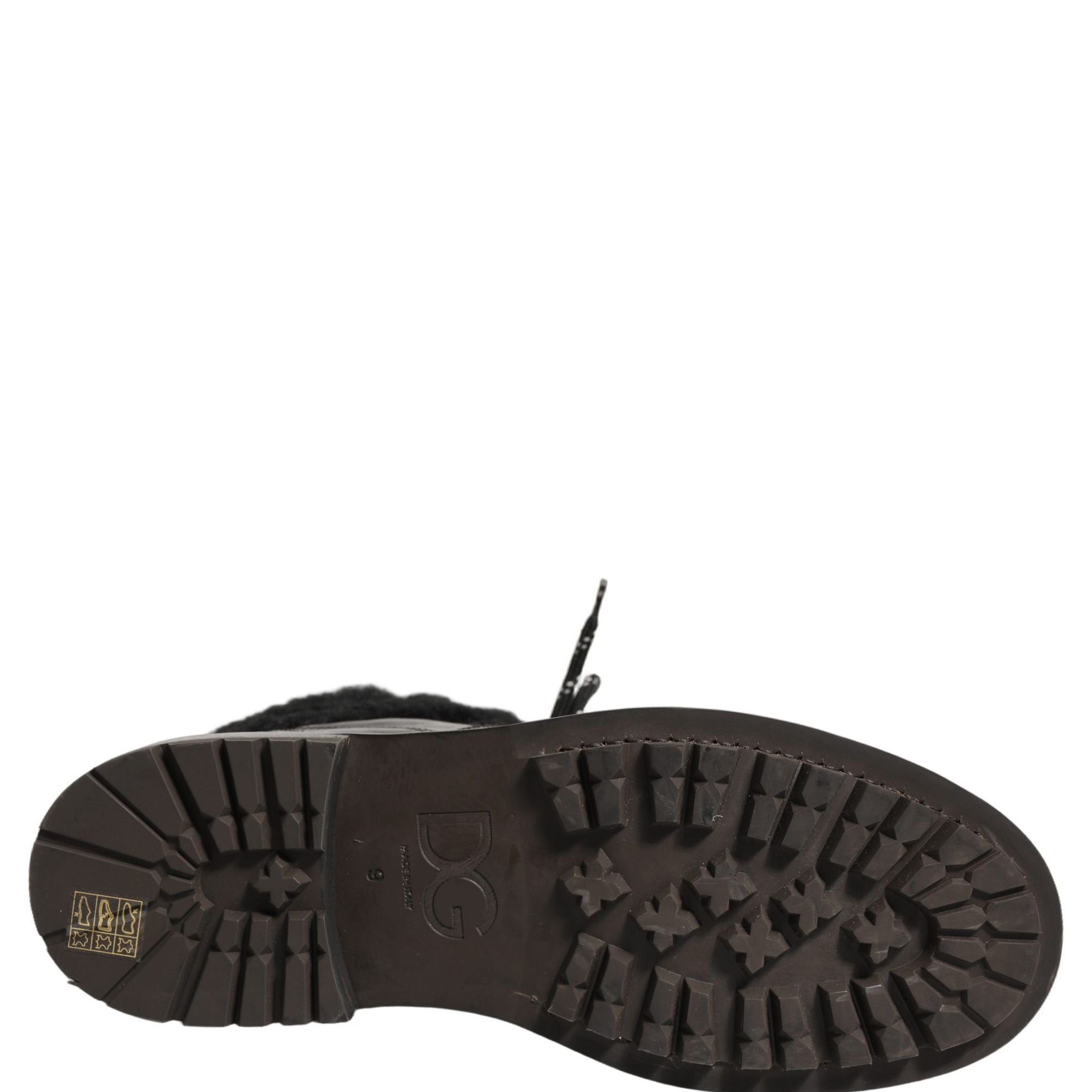 Dolce & Gabbana Black Trekking Fur Lace Leather Boots Shoes