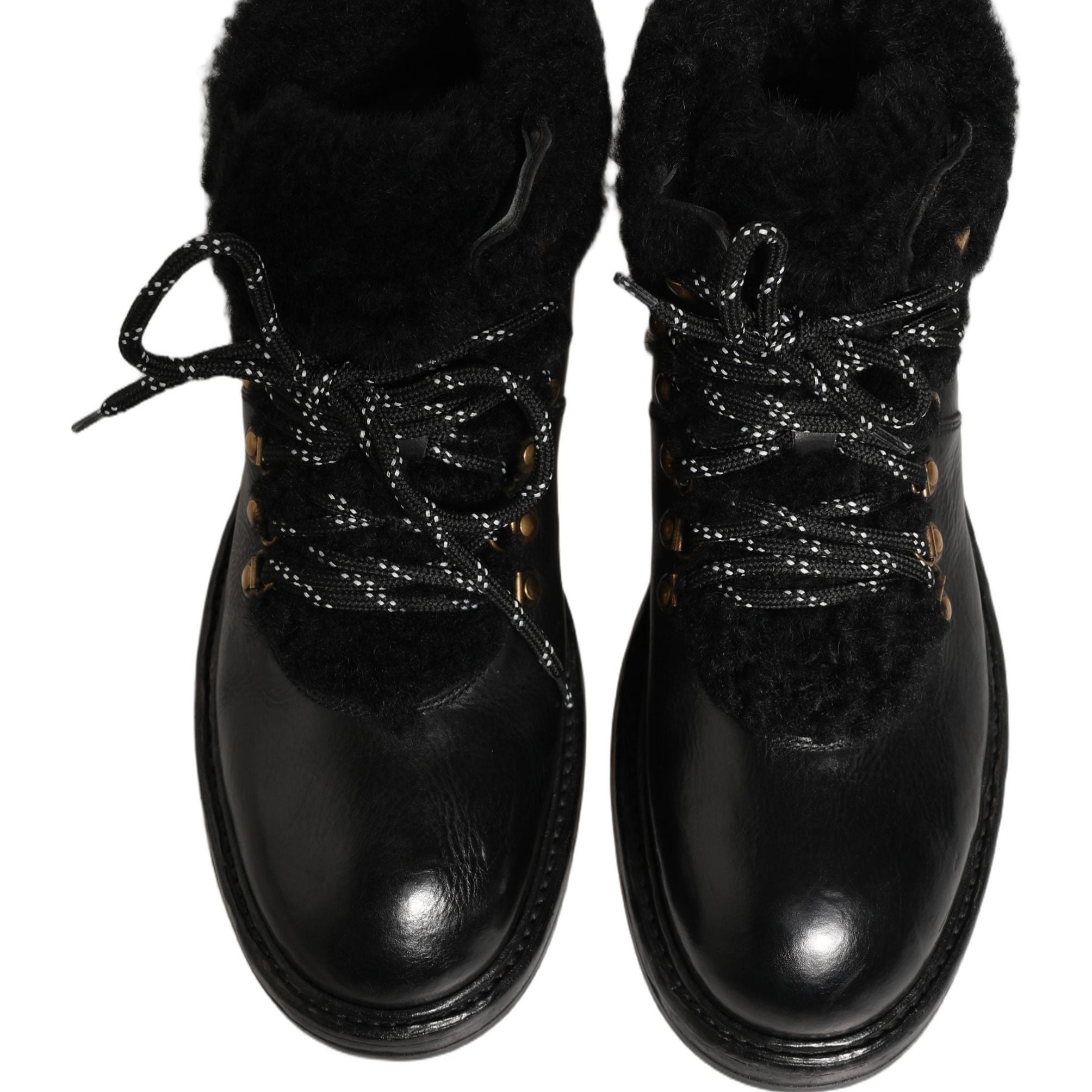 Dolce & Gabbana Black Trekking Fur Lace Leather Boots Shoes