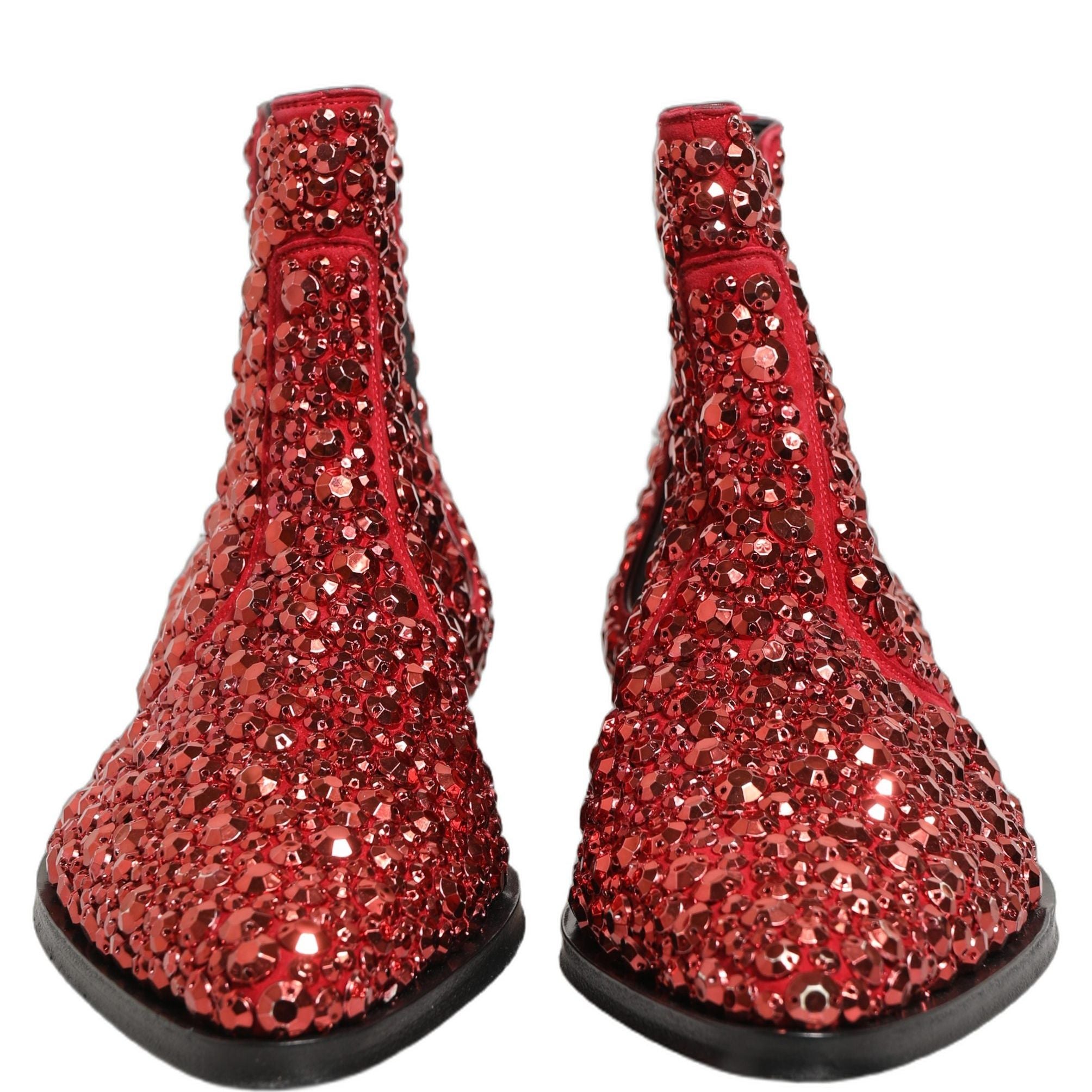 Dolce & Gabbana Red Embellished Chelsea Ankle Boots Shoes