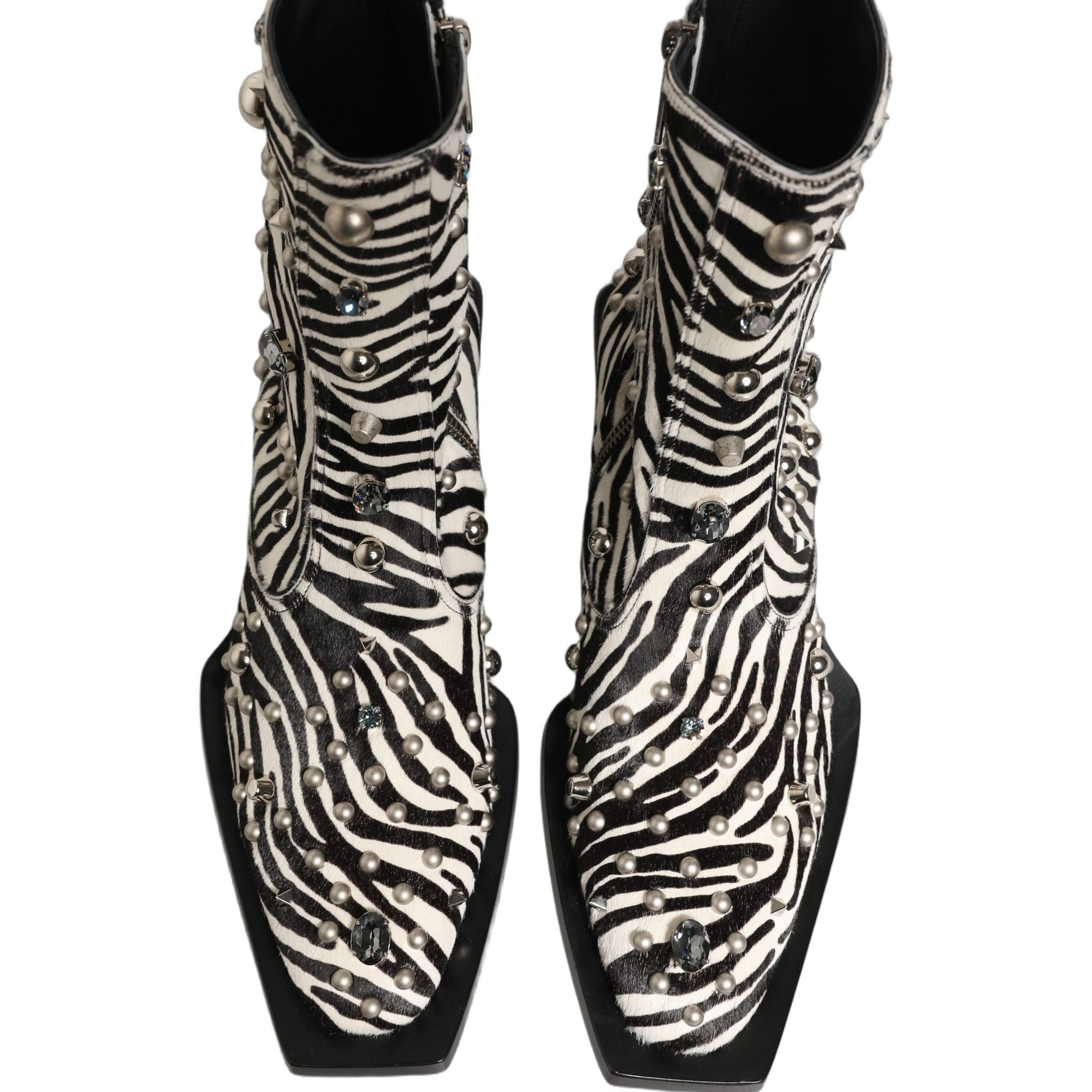 Dolce & Gabbana Black White Zebra Embellished Boots Shoes