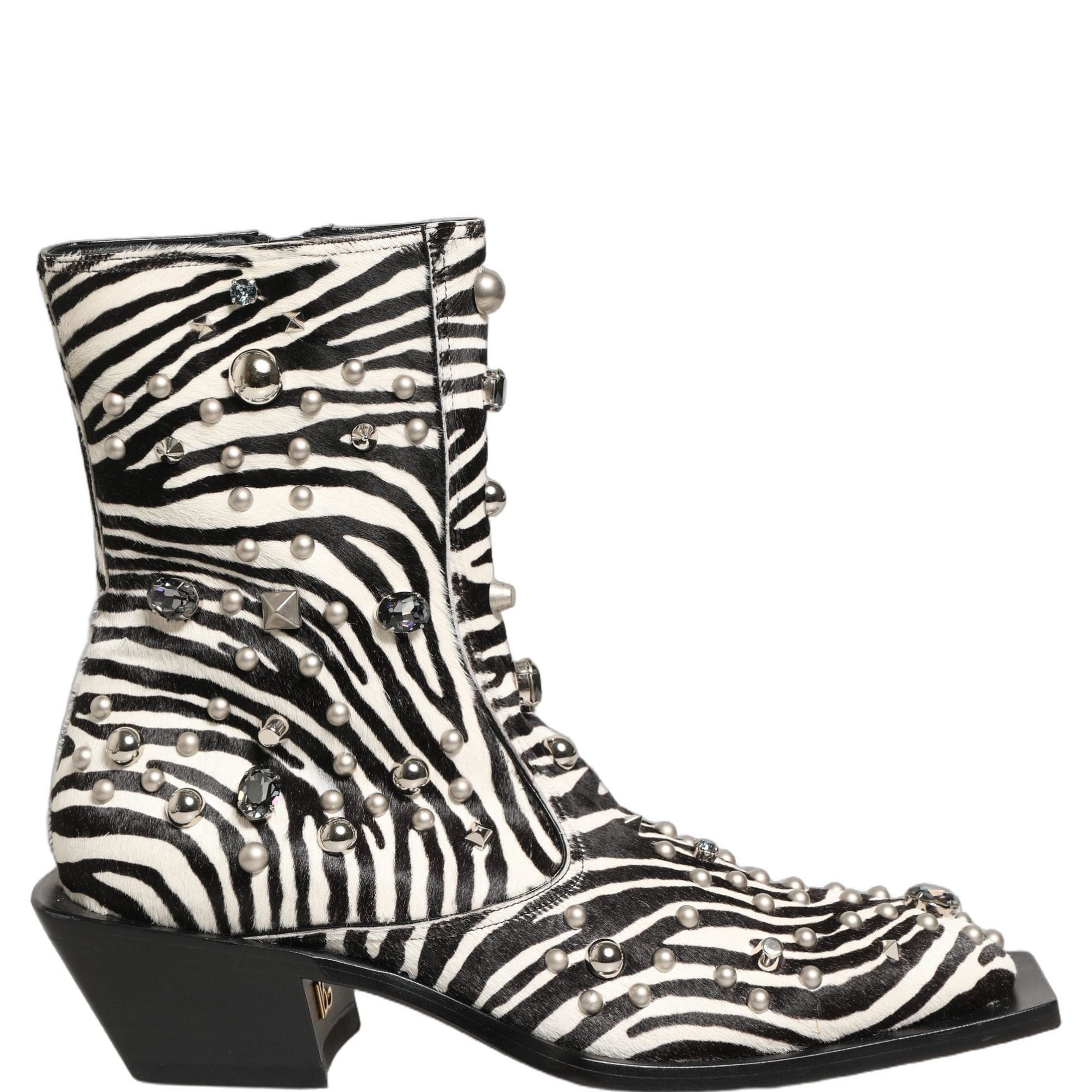 Dolce & Gabbana Black White Zebra Embellished Boots Shoes