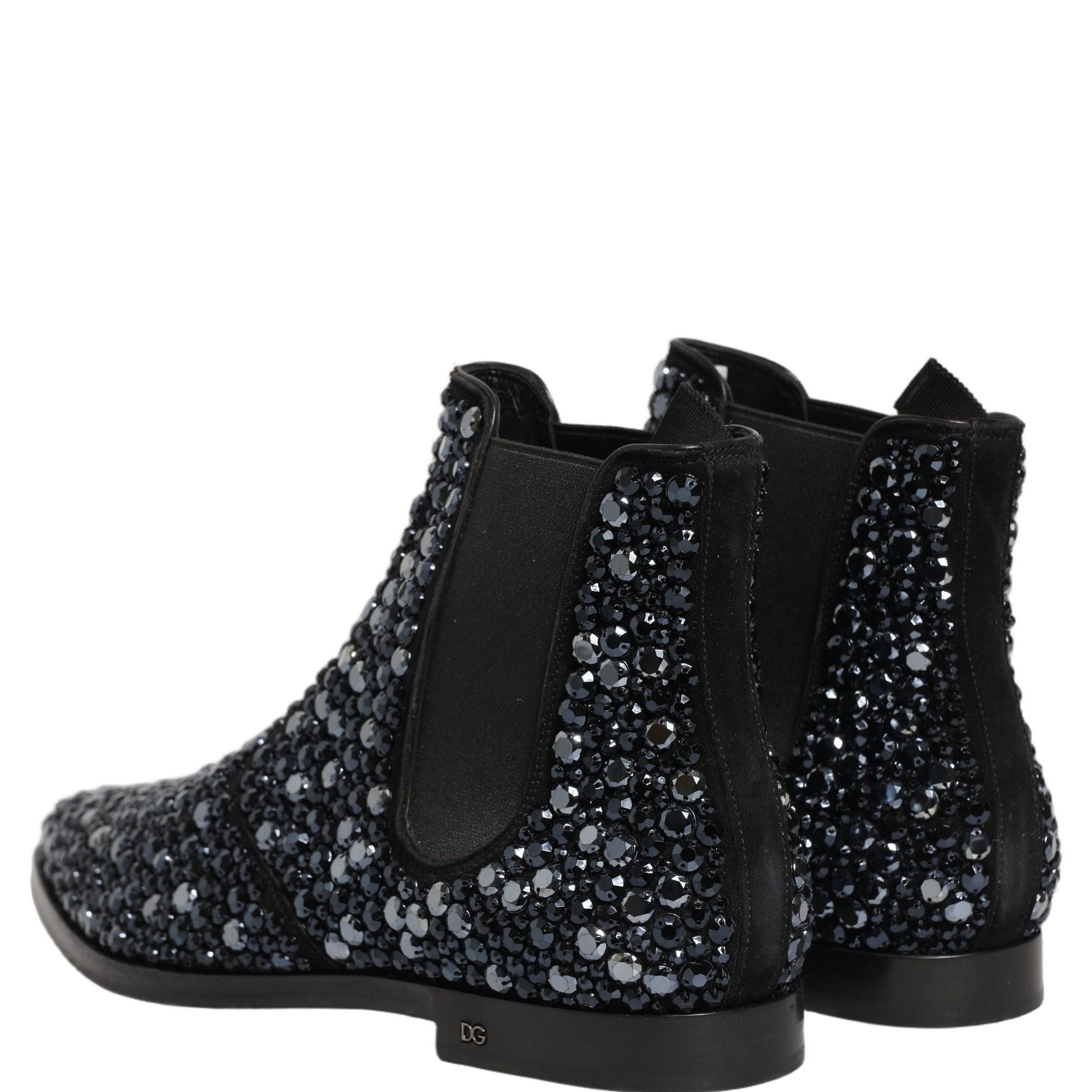 Dolce & Gabbana Black Embellished Chelsea Ankle Boots Shoes