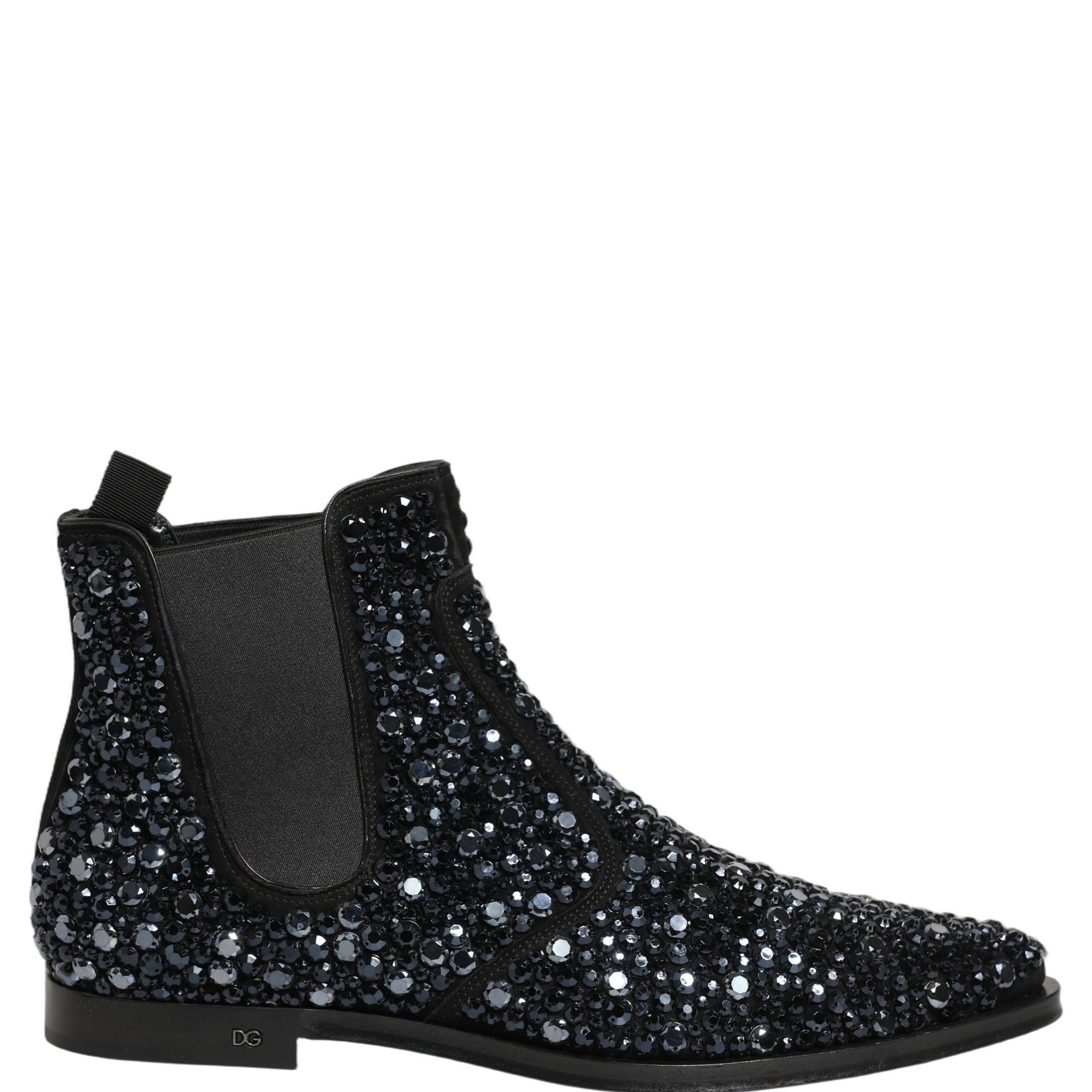 Dolce & Gabbana Black Embellished Chelsea Ankle Boots Shoes