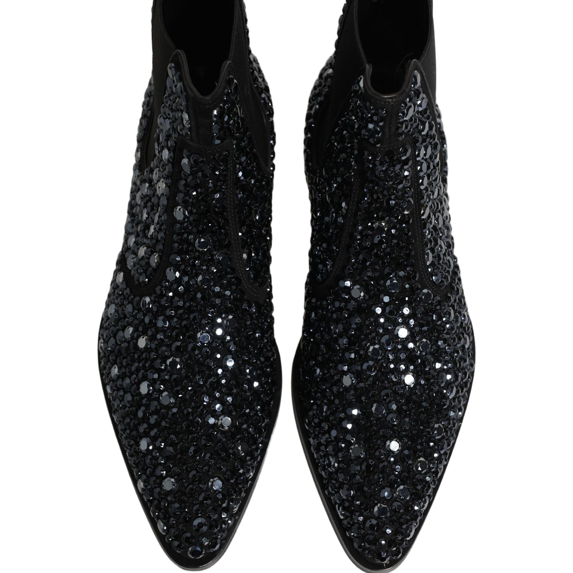 Dolce & Gabbana Black Embellished Chelsea Ankle Boots Shoes