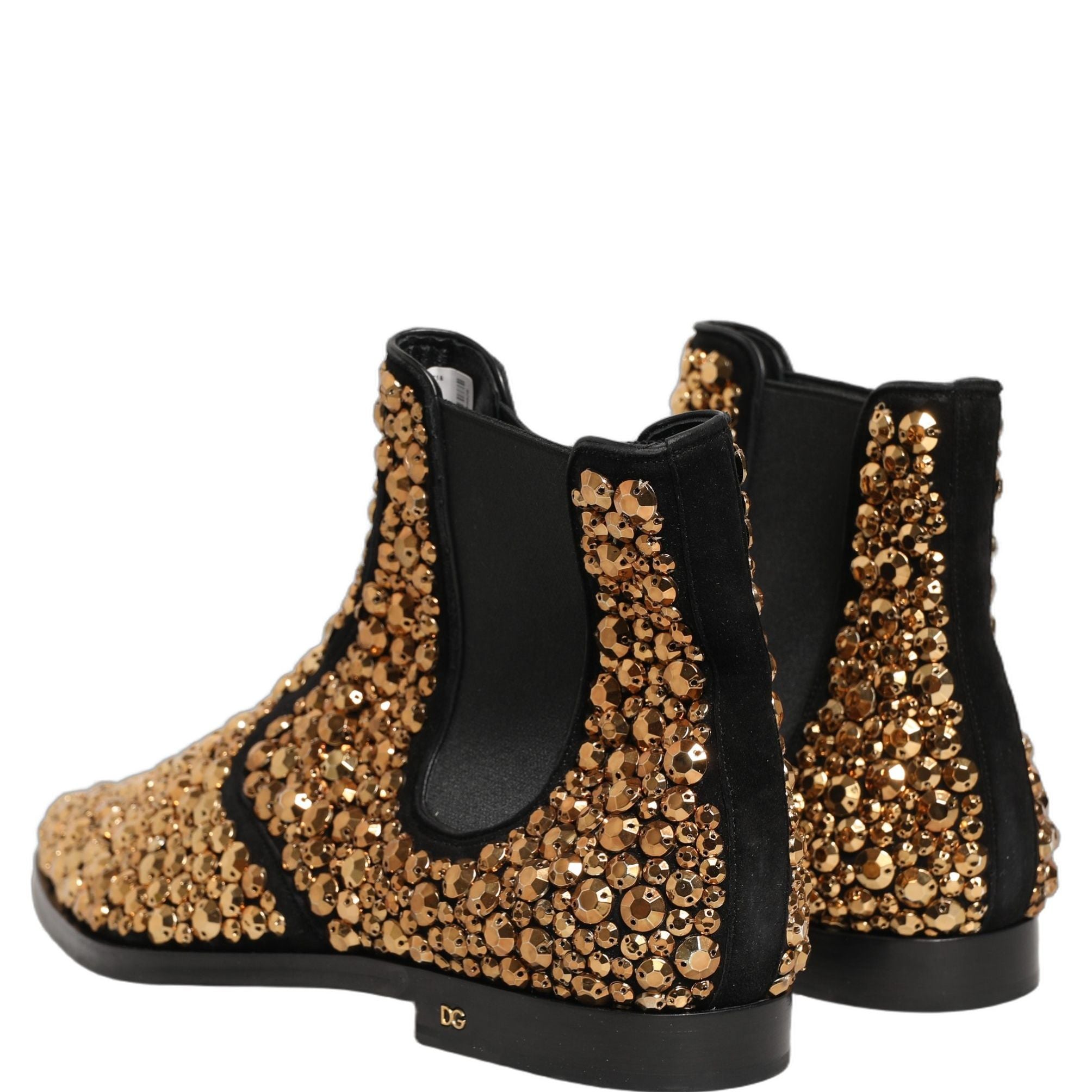 Dolce & Gabbana Gold Embellished Chelsea Ankle Boots Shoes