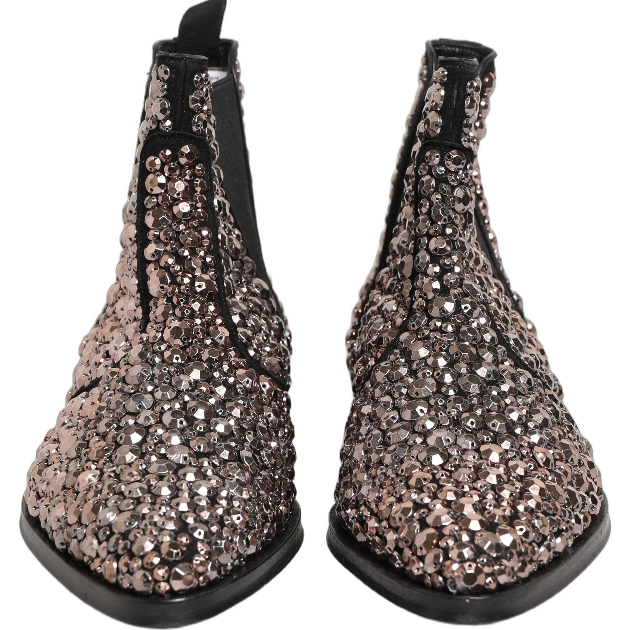 Dolce & Gabbana Silver Embellished Chelsea Ankle Boots Shoes