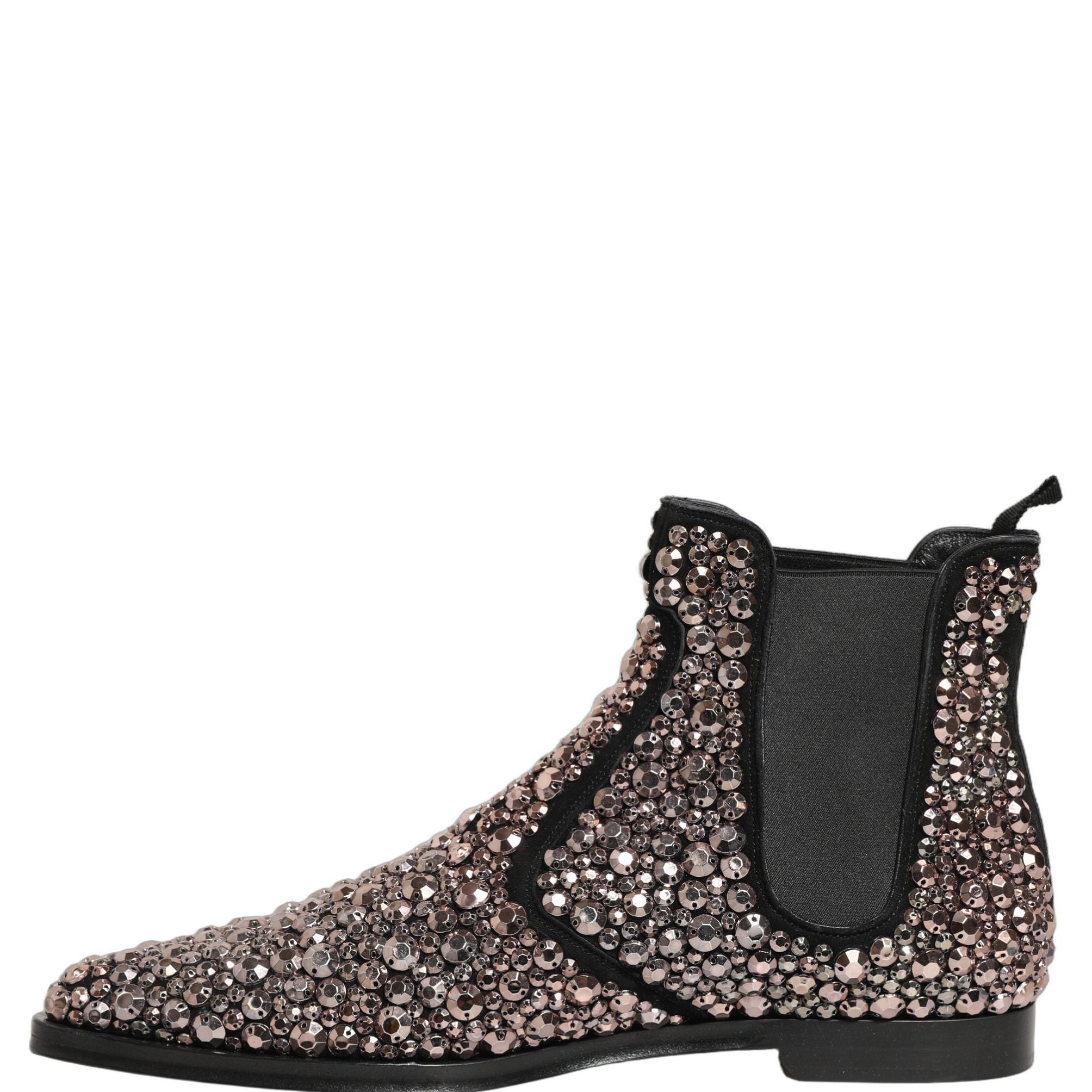 Dolce & Gabbana Silver Embellished Chelsea Ankle Boots Shoes
