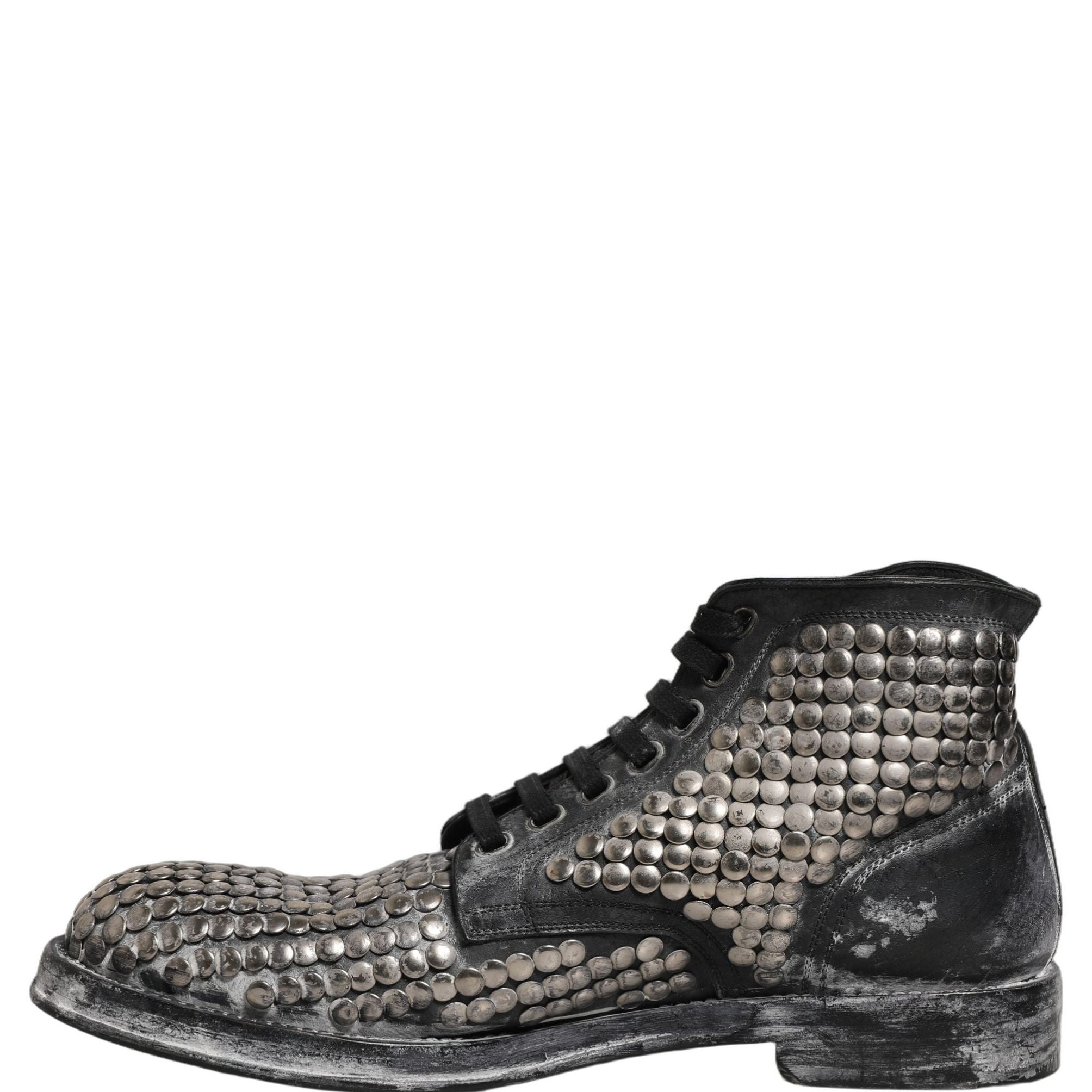 Dolce & Gabbana Black Leather Runway Studs Ankle Boots Shoes
