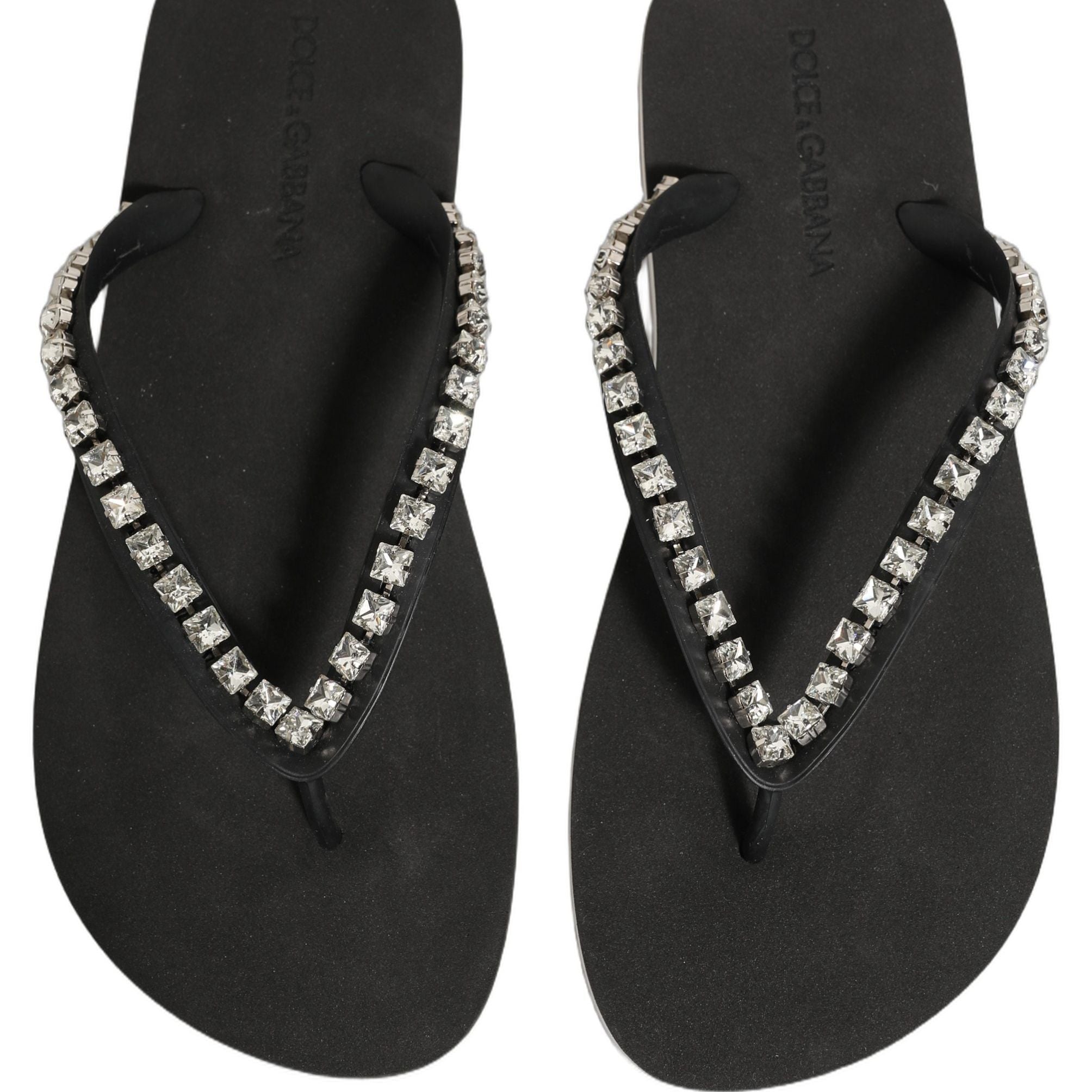 Dolce & Gabbana Black Embellished Rubber Flip Flops Men Shoes