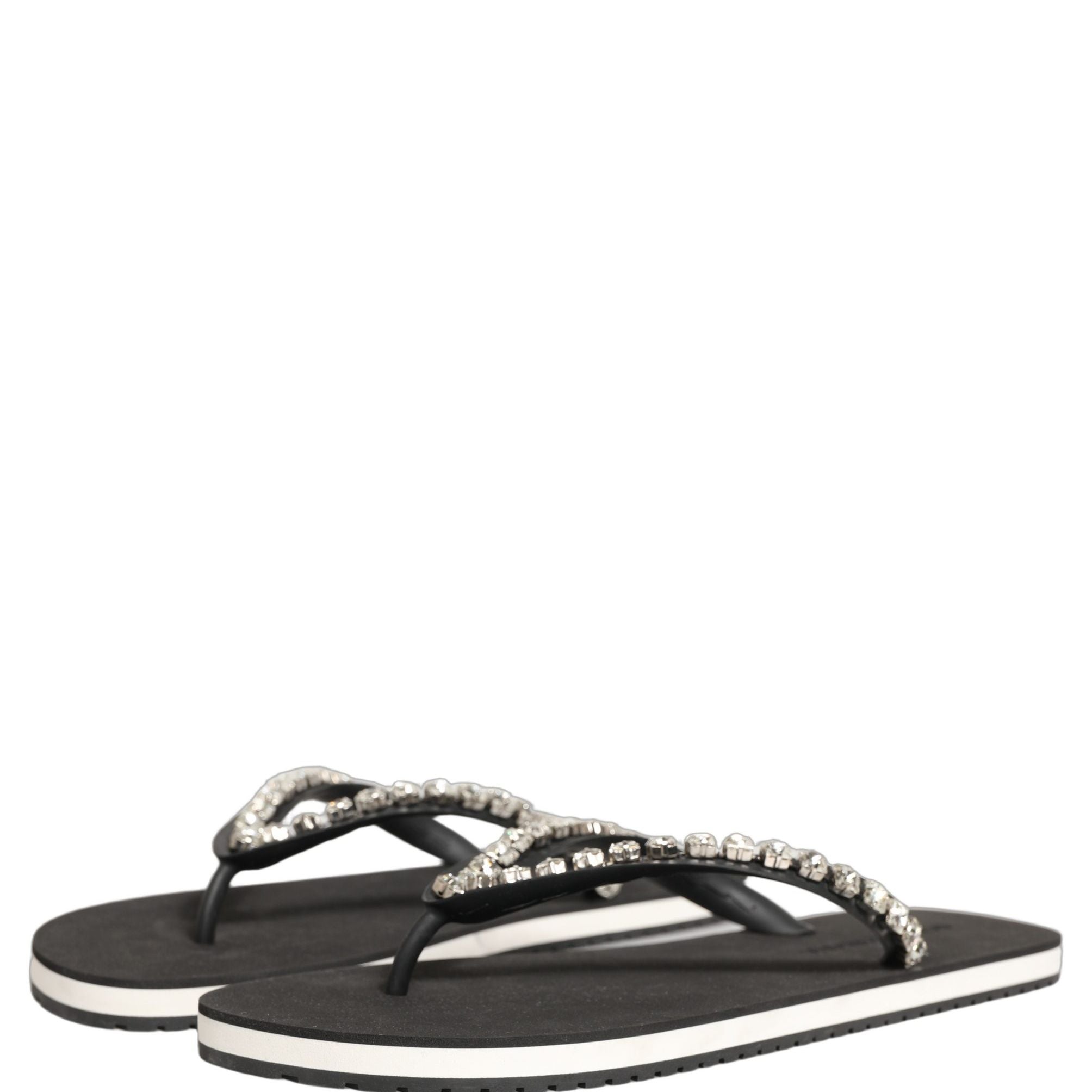 Dolce & Gabbana Black Embellished Rubber Flip Flops Men Shoes