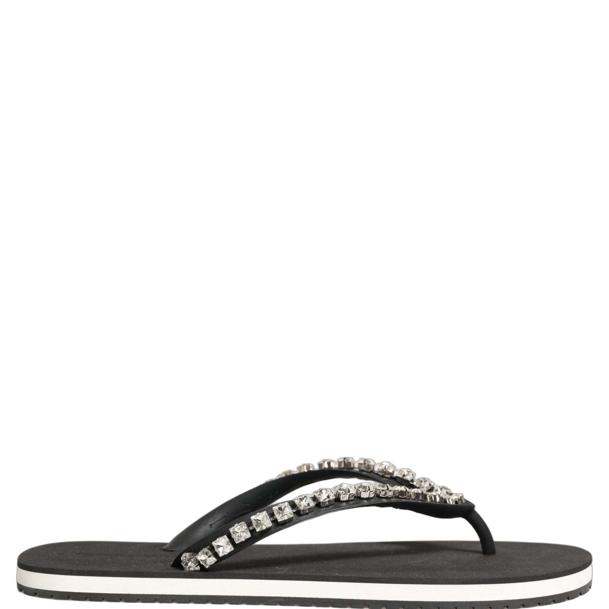 Dolce & Gabbana Black Embellished Rubber Flip Flops Men Shoes