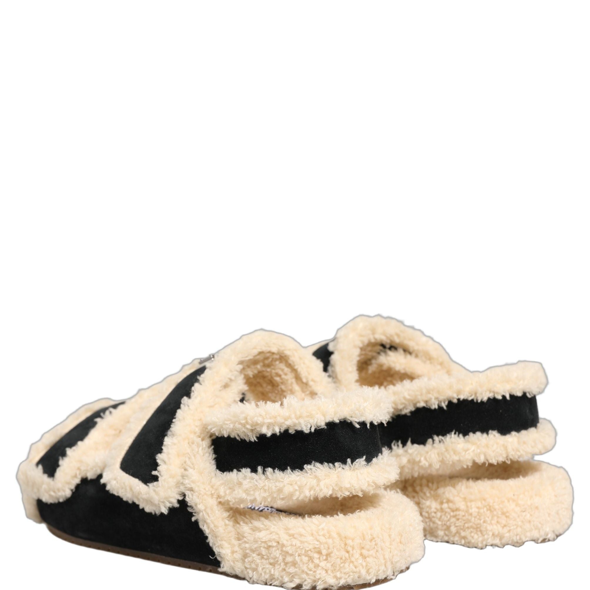 Dolce & Gabbana Beige Black Faux Fur Flats Men Sandals Shoes