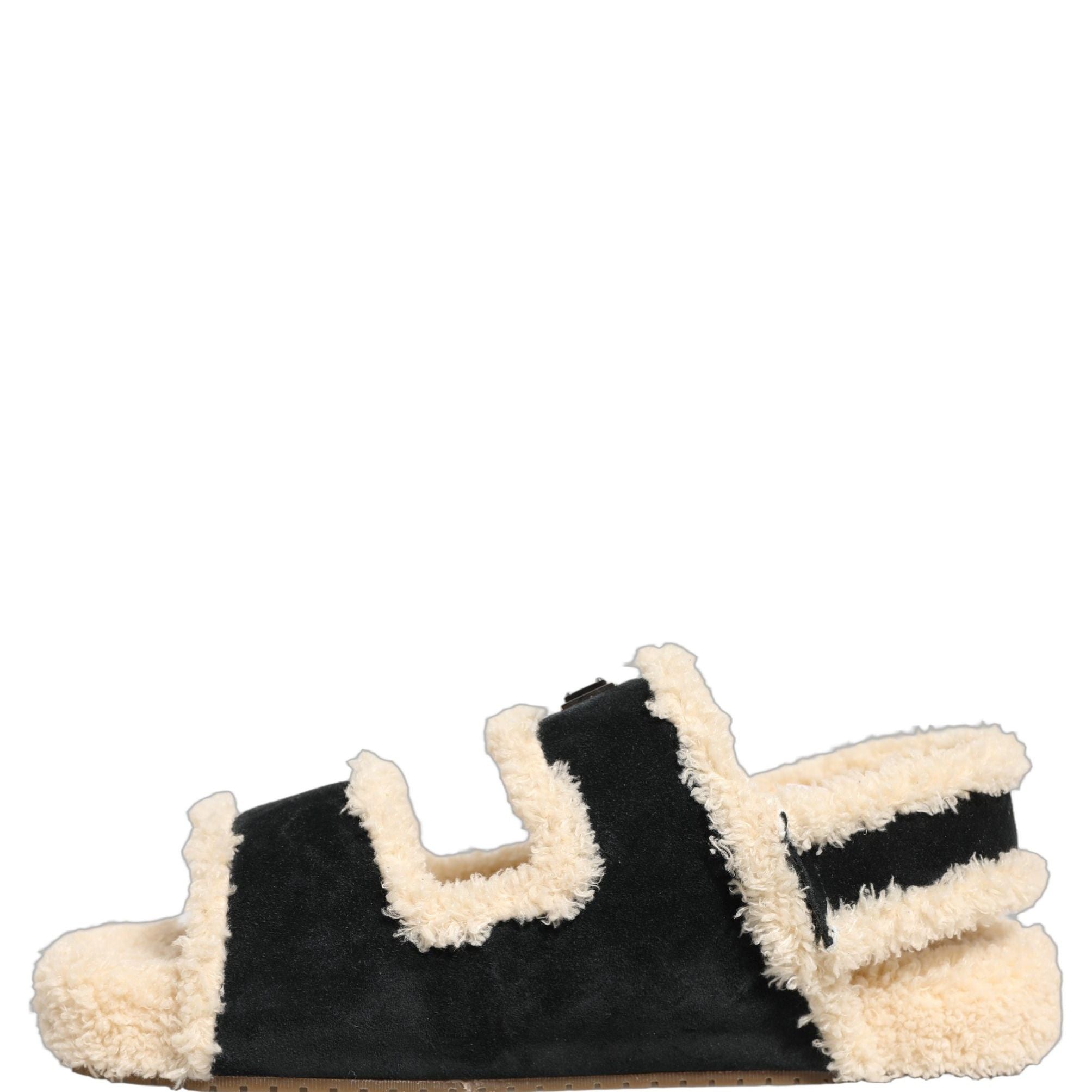 Dolce & Gabbana Beige Black Faux Fur Flats Men Sandals Shoes