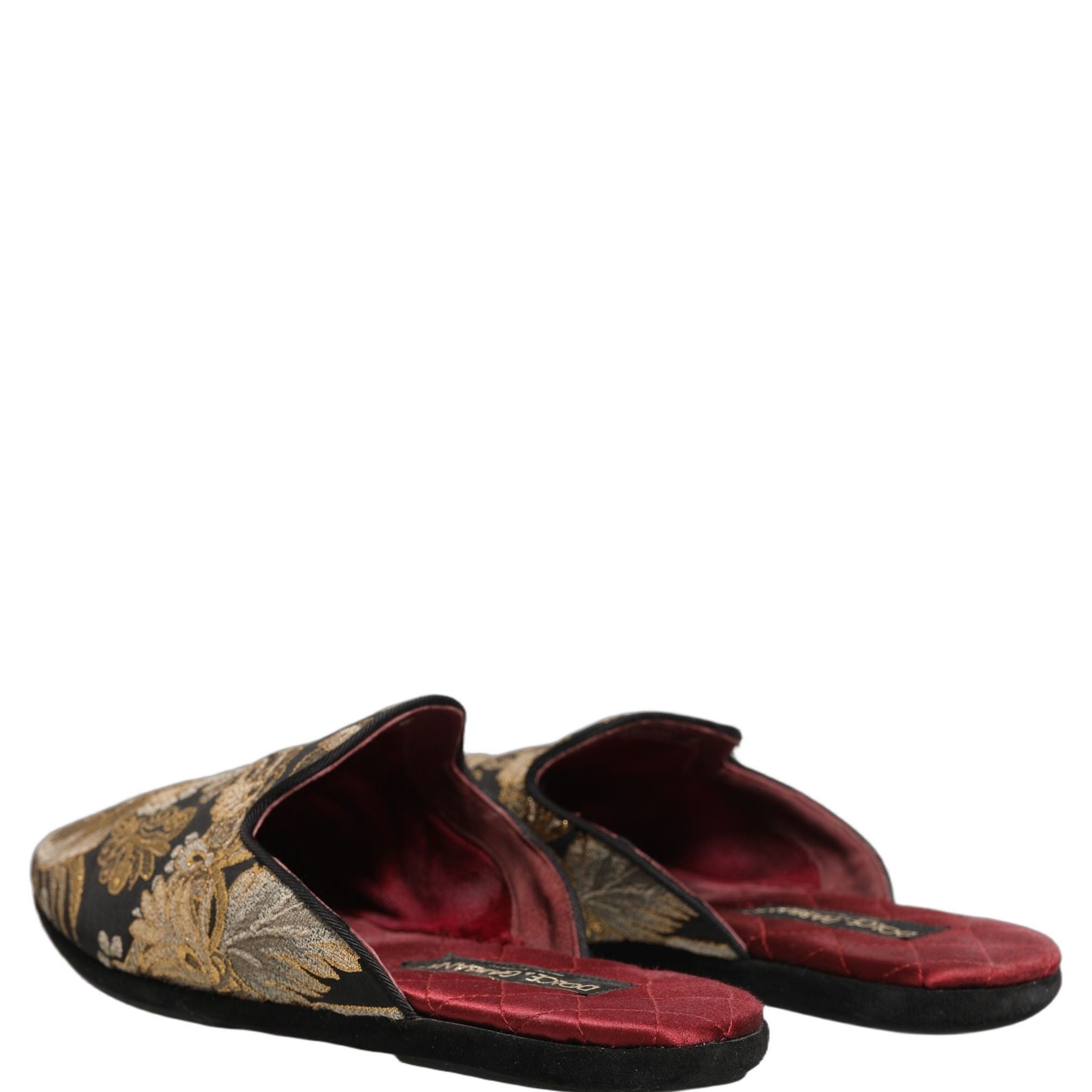 Dolce & Gabbana Black Floral Jacquard Flats Sandals Men Shoes