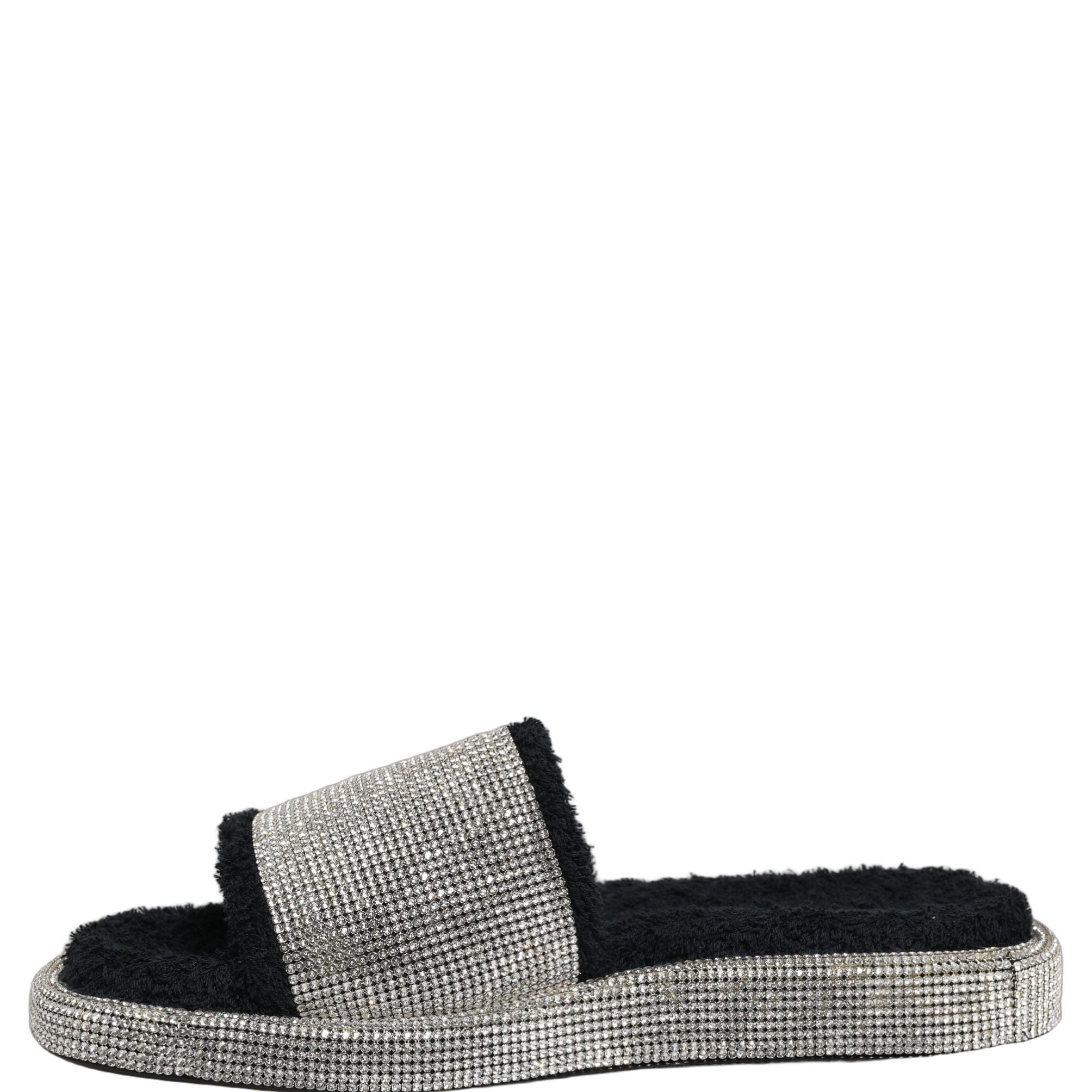 Dolce & Gabbana Black Crystal Embellished Platform Men Slides Shoes