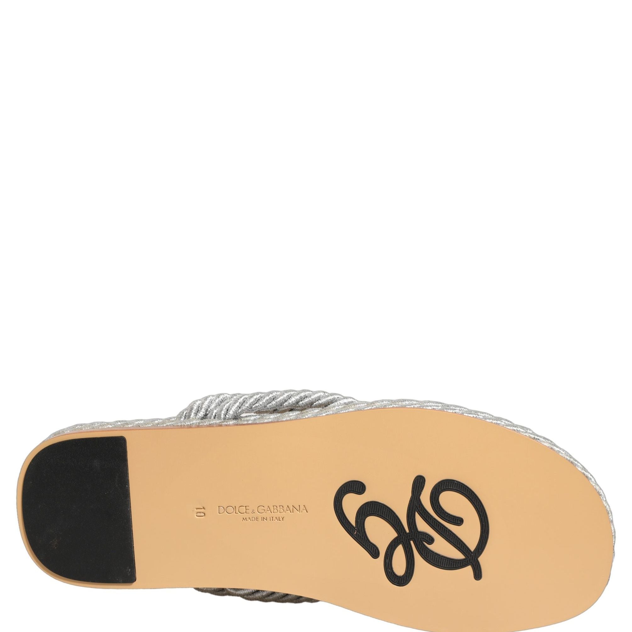 Dolce & Gabbana Silver Rope Slides Sandals Flip Flops Shoes