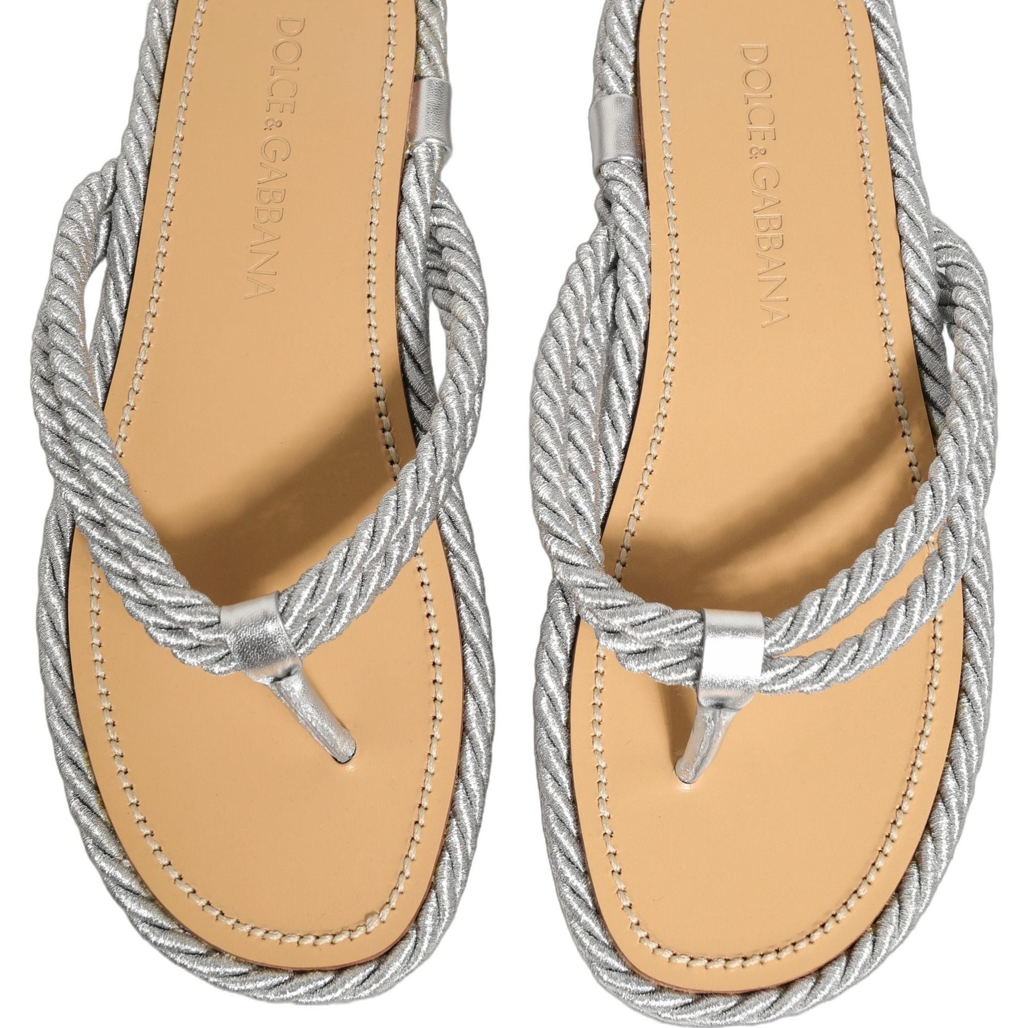 Dolce & Gabbana Silver Rope Slides Sandals Flip Flops Shoes