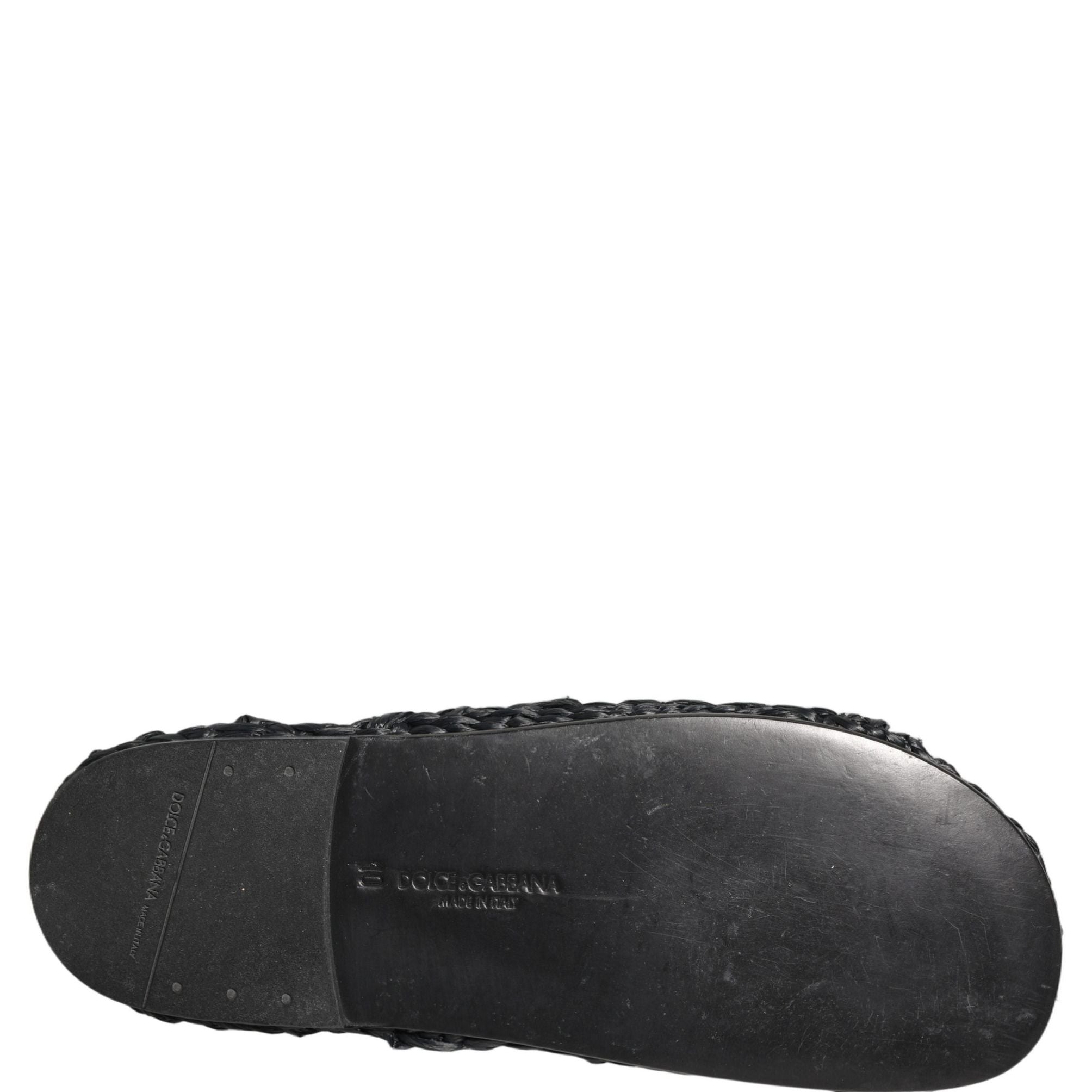 Dolce & Gabbana Black Straw Raffia Slides Sandals Flats Shoes