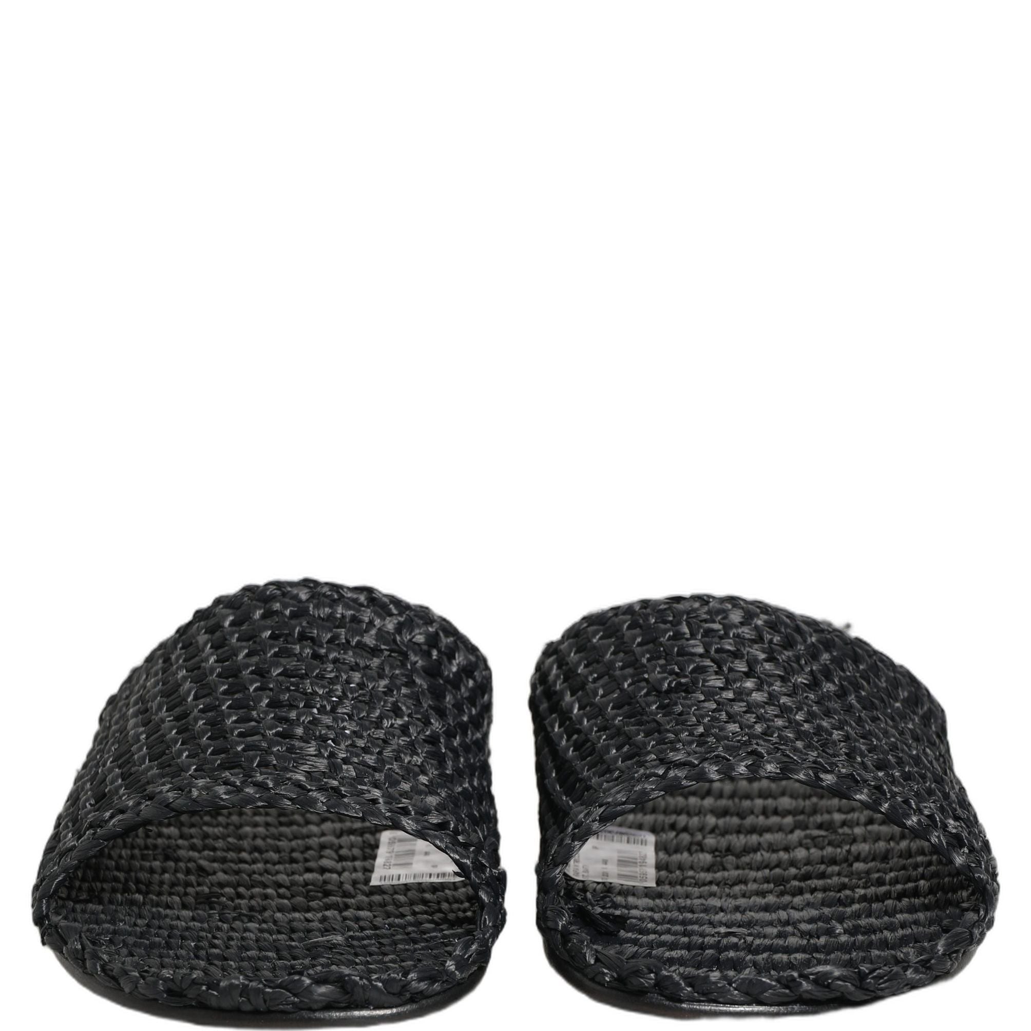 Dolce & Gabbana Black Straw Raffia Slides Sandals Flats Shoes