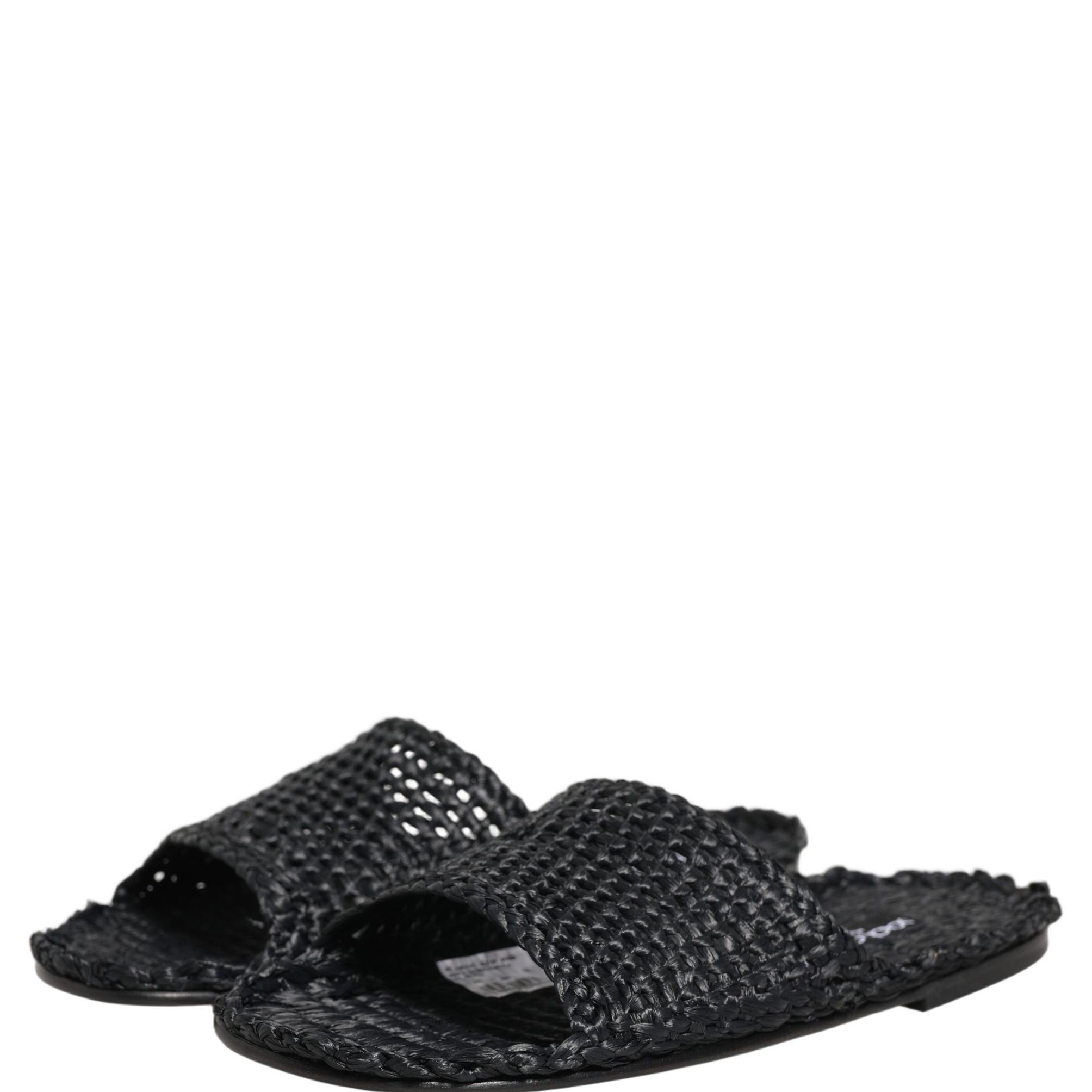 Dolce & Gabbana Black Straw Raffia Slides Sandals Flats Shoes