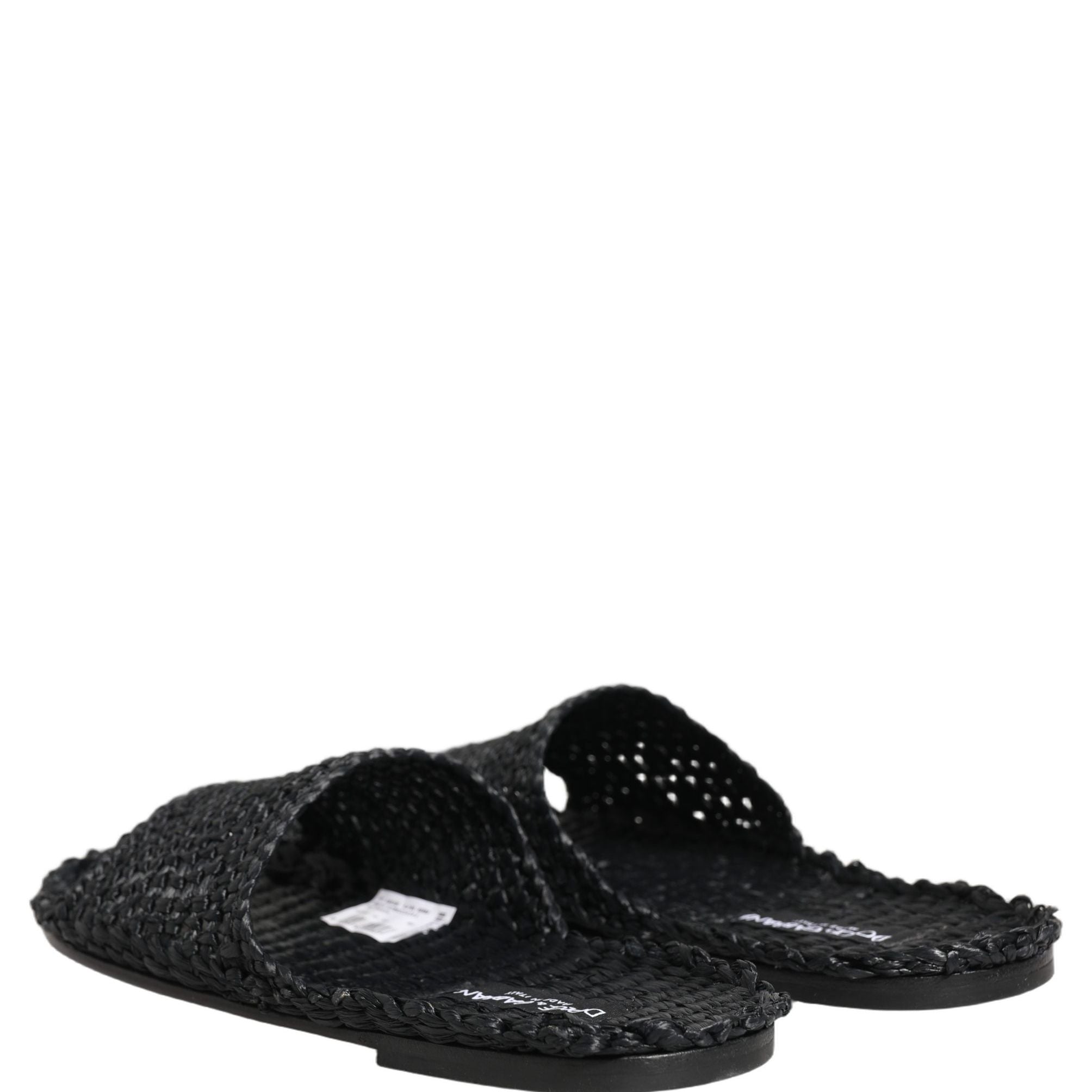 Dolce & Gabbana Black Straw Raffia Slides Sandals Flats Shoes
