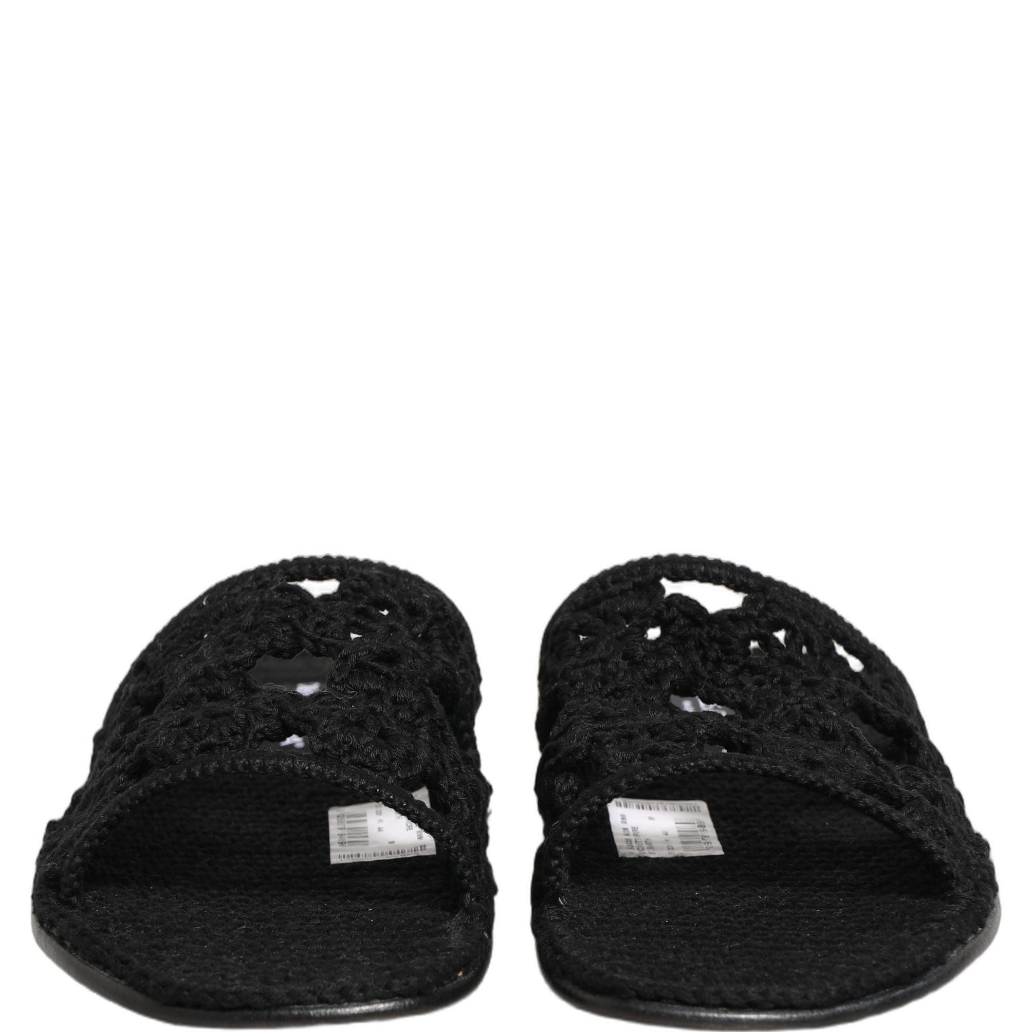 Dolce & Gabbana Black Fabric Woven Slides Sandals Flats Shoes