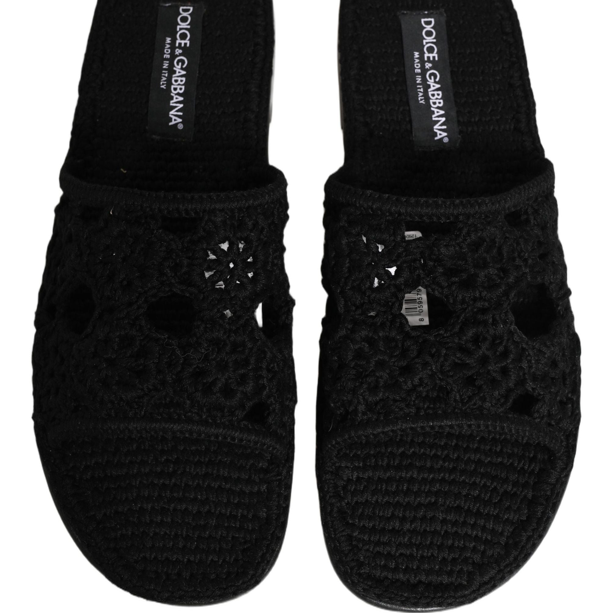 Dolce & Gabbana Black Fabric Woven Slides Sandals Flats Shoes