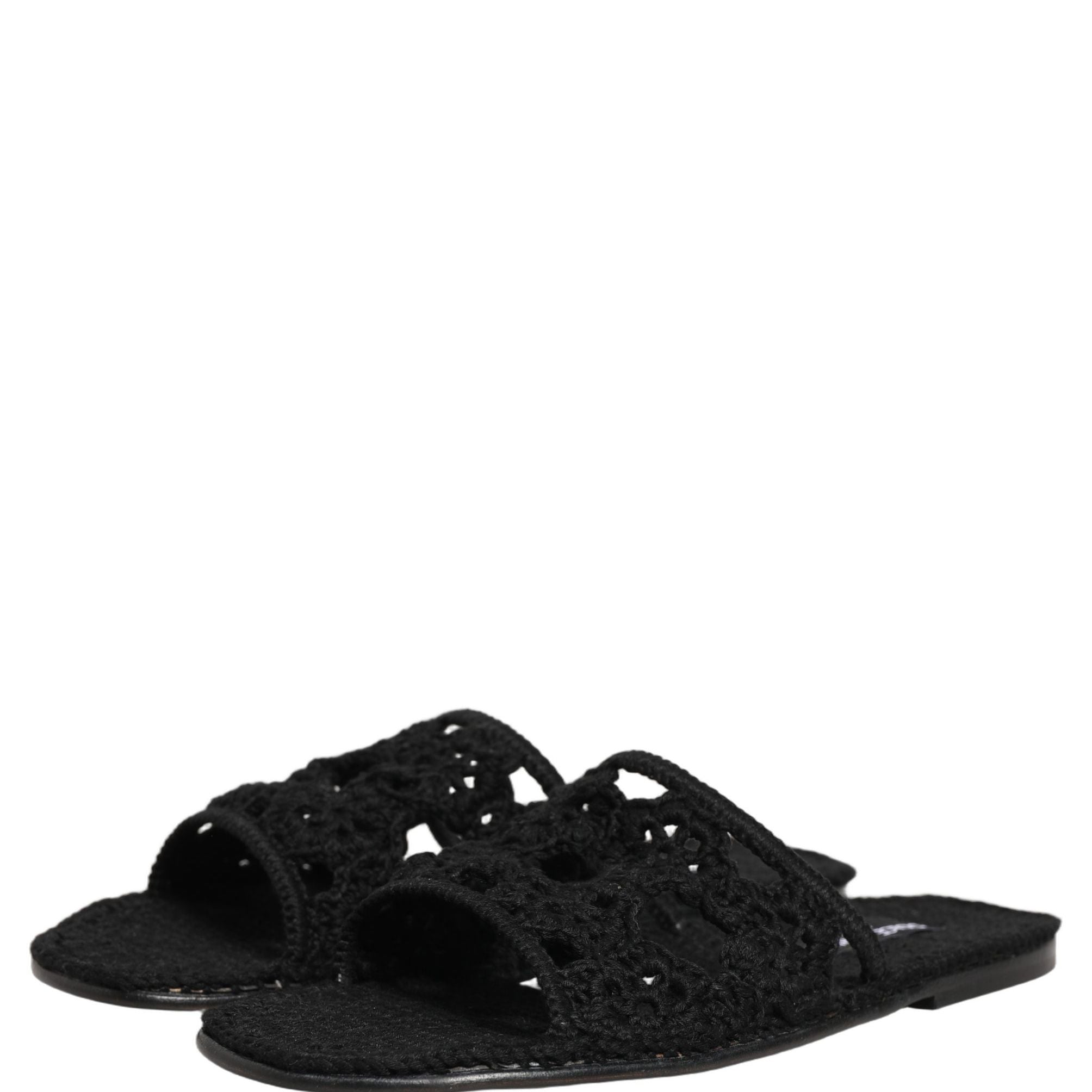 Dolce & Gabbana Black Fabric Woven Slides Sandals Flats Shoes